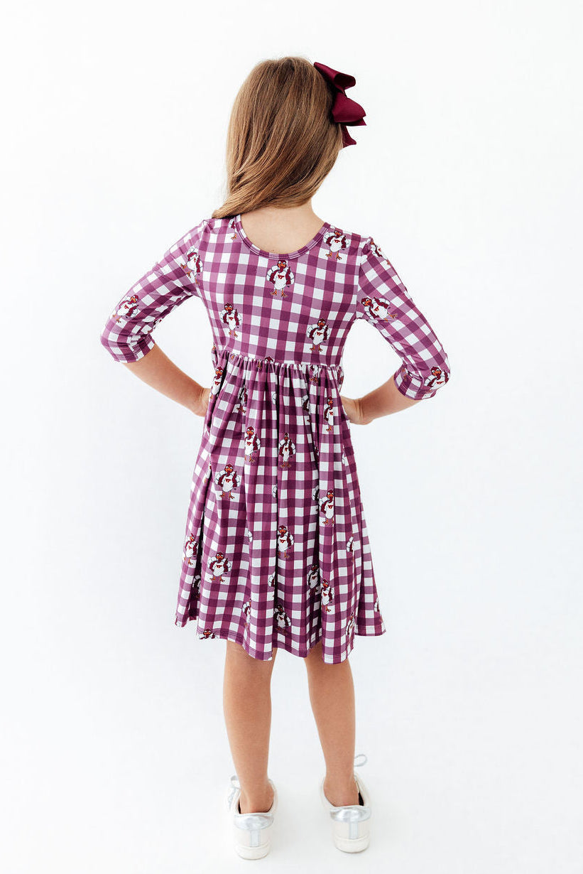 Virginia Tech Plaid Hokie 3/4 Sleeve Pocket Twirl Dress