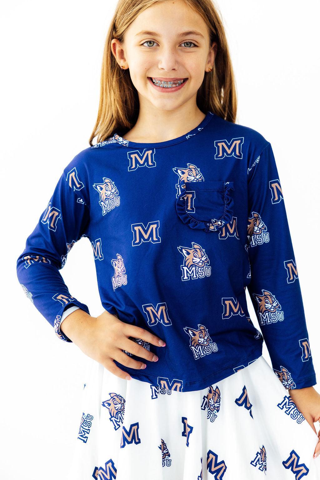 Montana State University Blue Bobcat L/S Ruffle Pocket Tee
