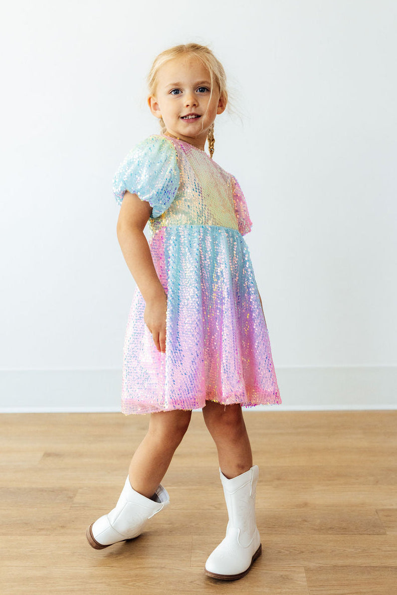Ombre Puff Sleeve Sequin Dress