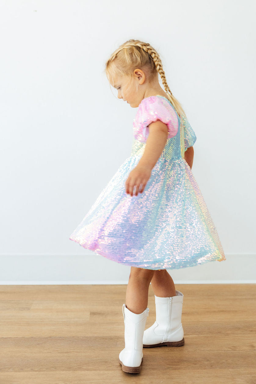 Ombre Puff Sleeve Sequin Dress