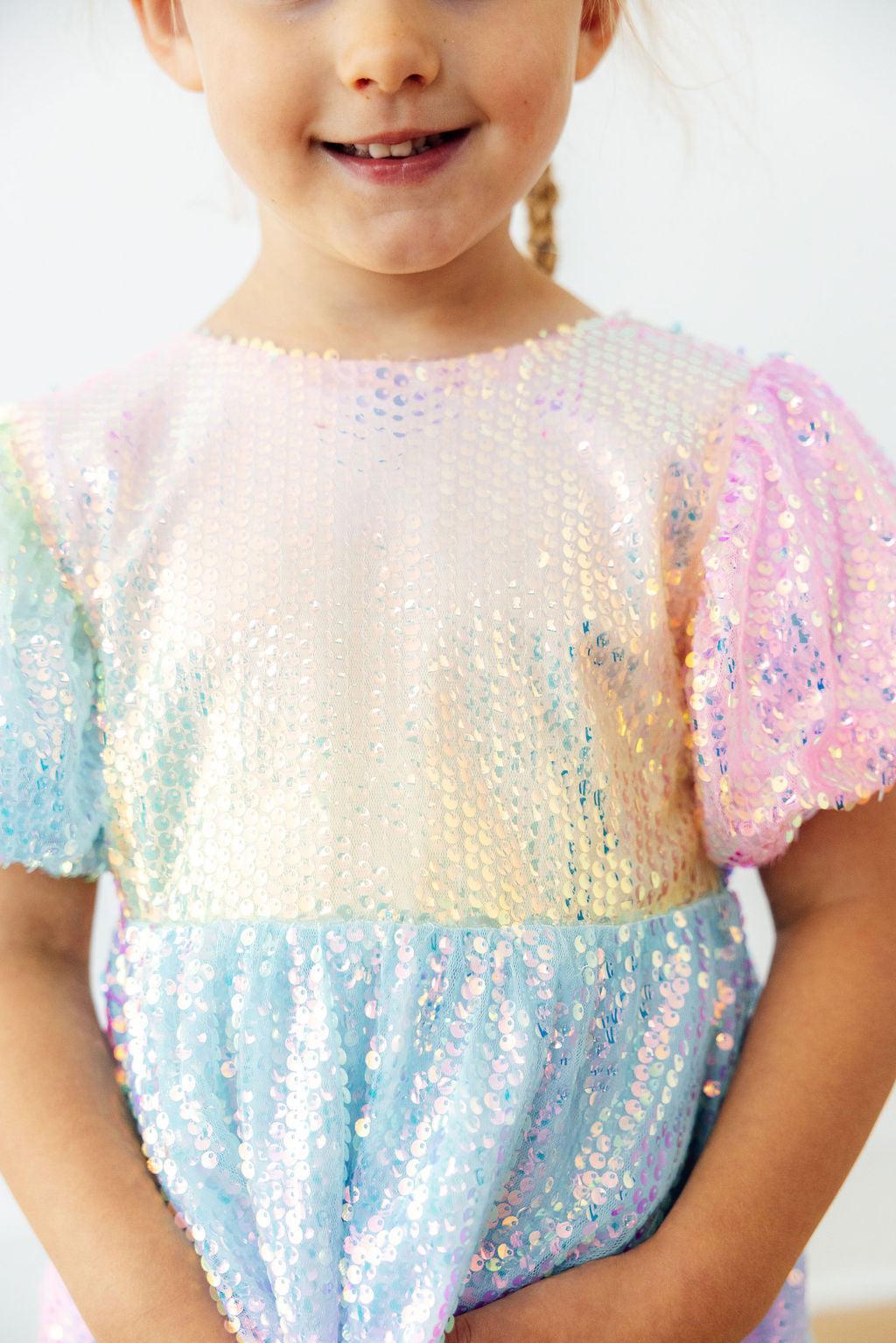 Ombre Puff Sleeve Sequin Dress