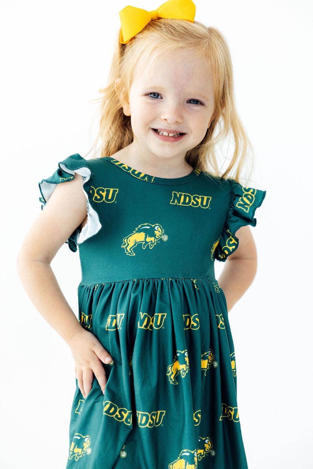 North Dakota State University Green Bison Flutter Twirl Dress