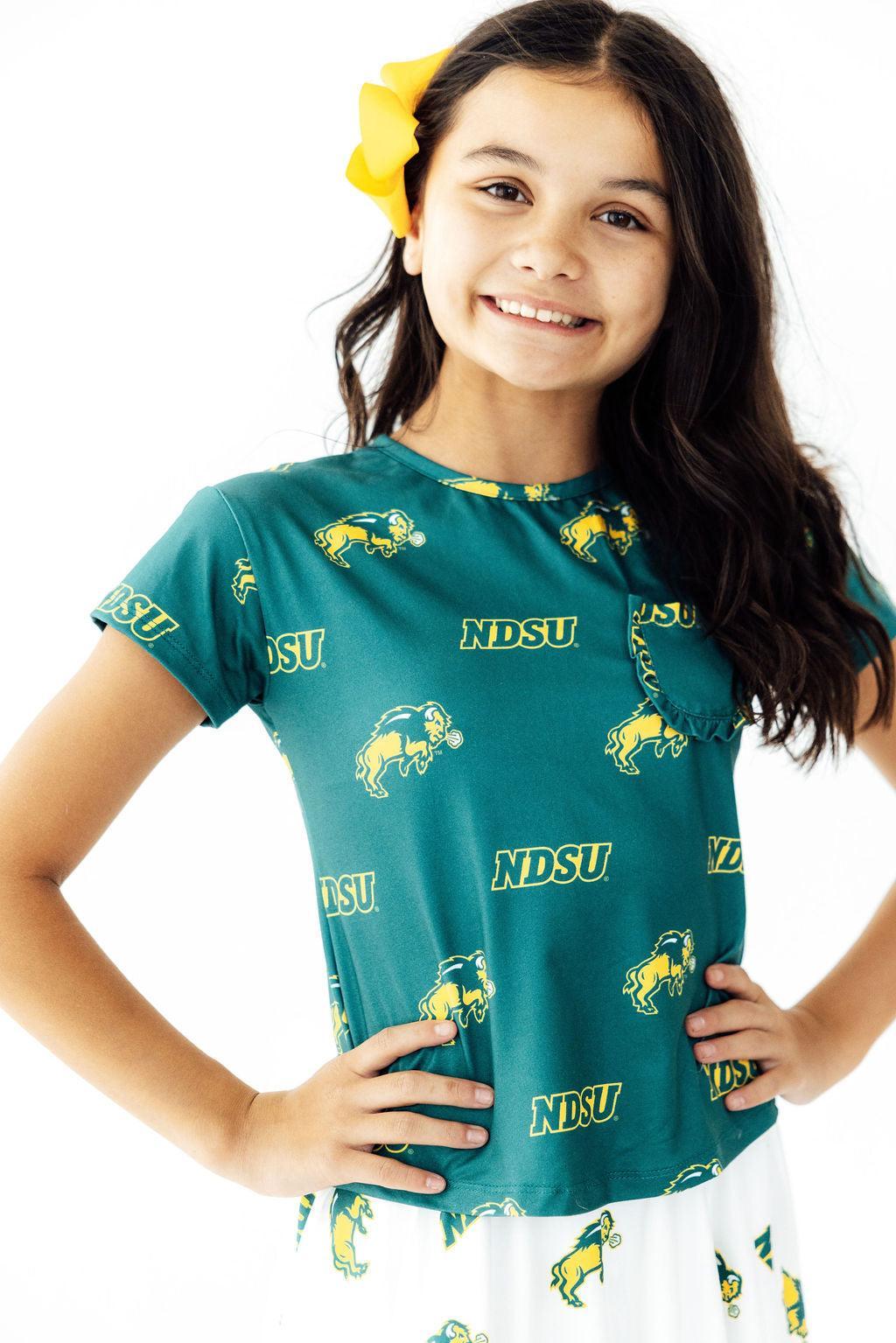 North Dakota State University Green Bison Ruffle Pocket Tee