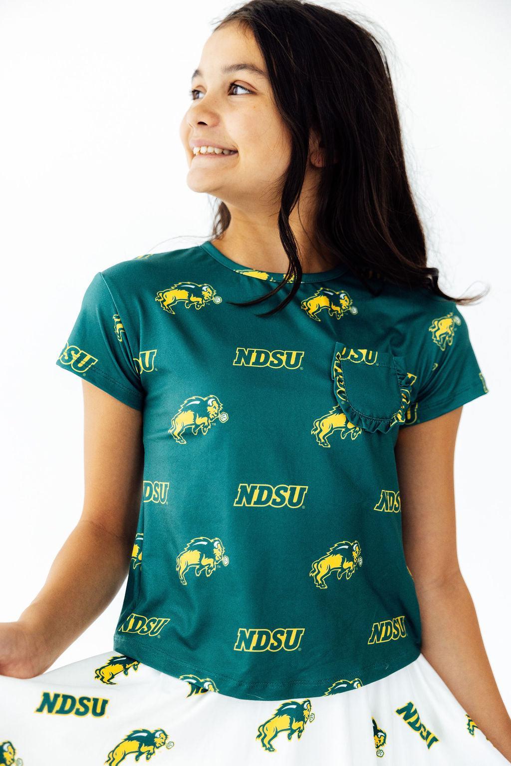 North Dakota State University Green Bison Ruffle Pocket Tee