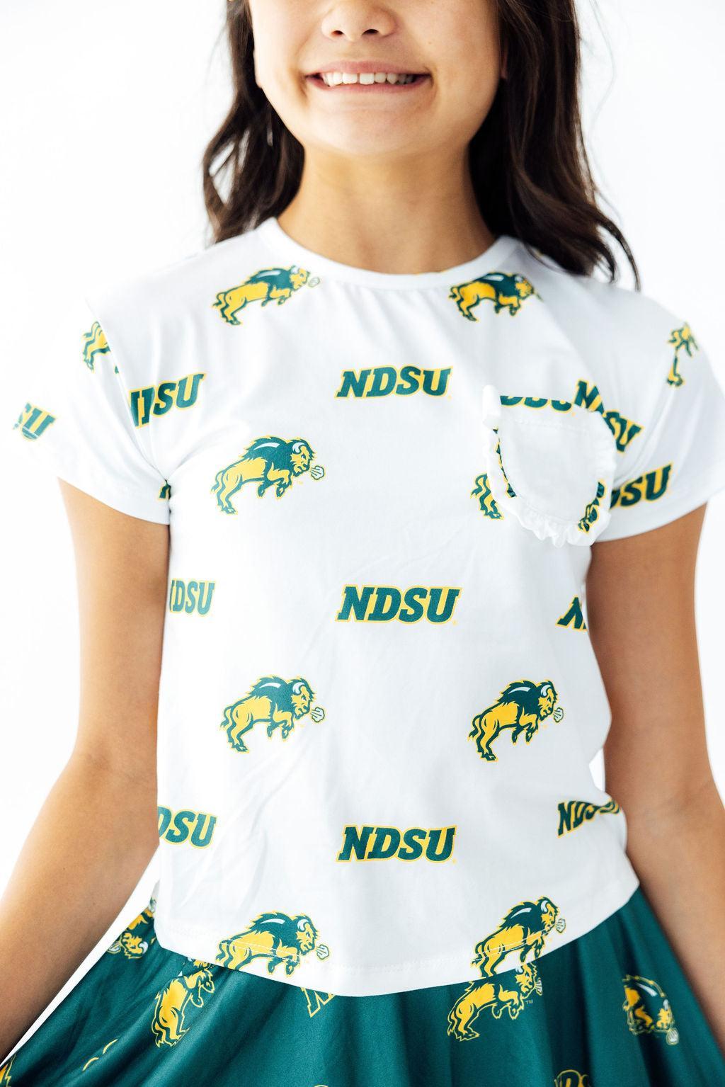 North Dakota State University White Bison Ruffle Pocket Tee