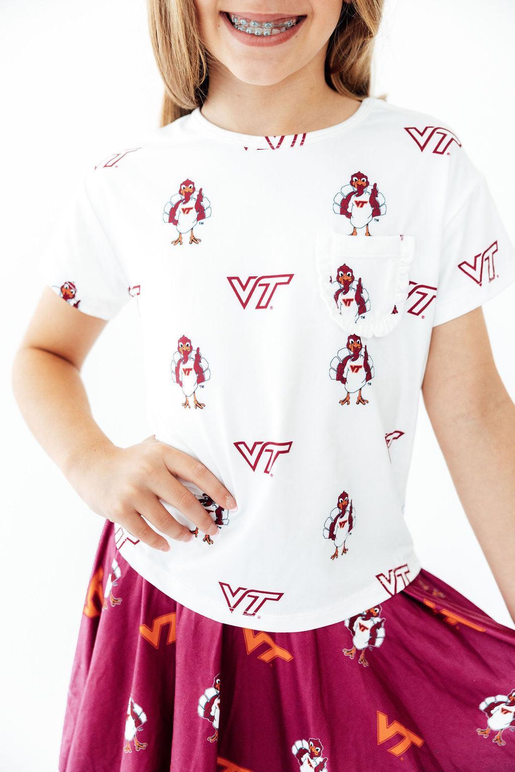 Virginia Tech White Hokie Ruffle Pocket Tee
