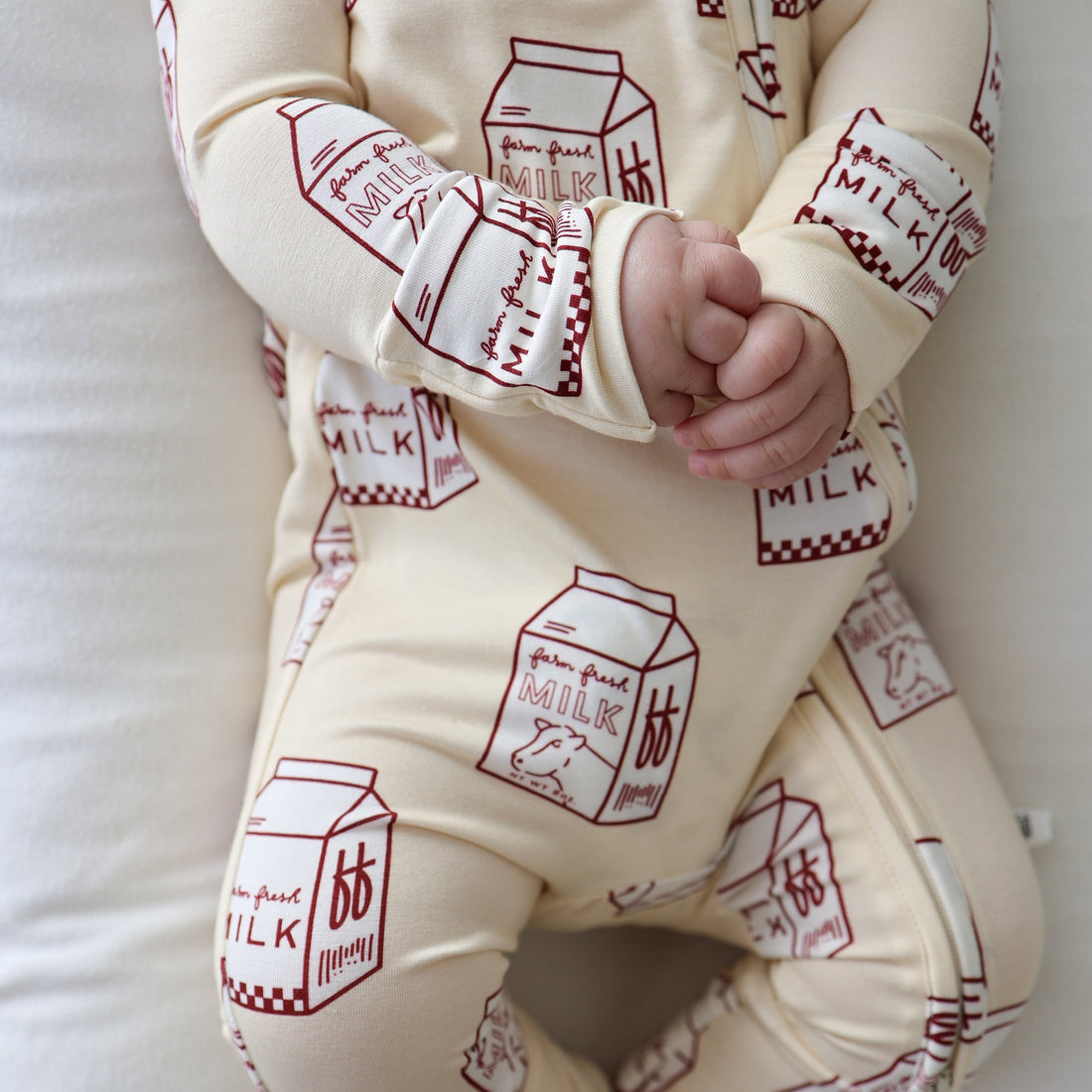 Milk Print Bamboo Baby Zip Pajamas One-Piece - Image 3
