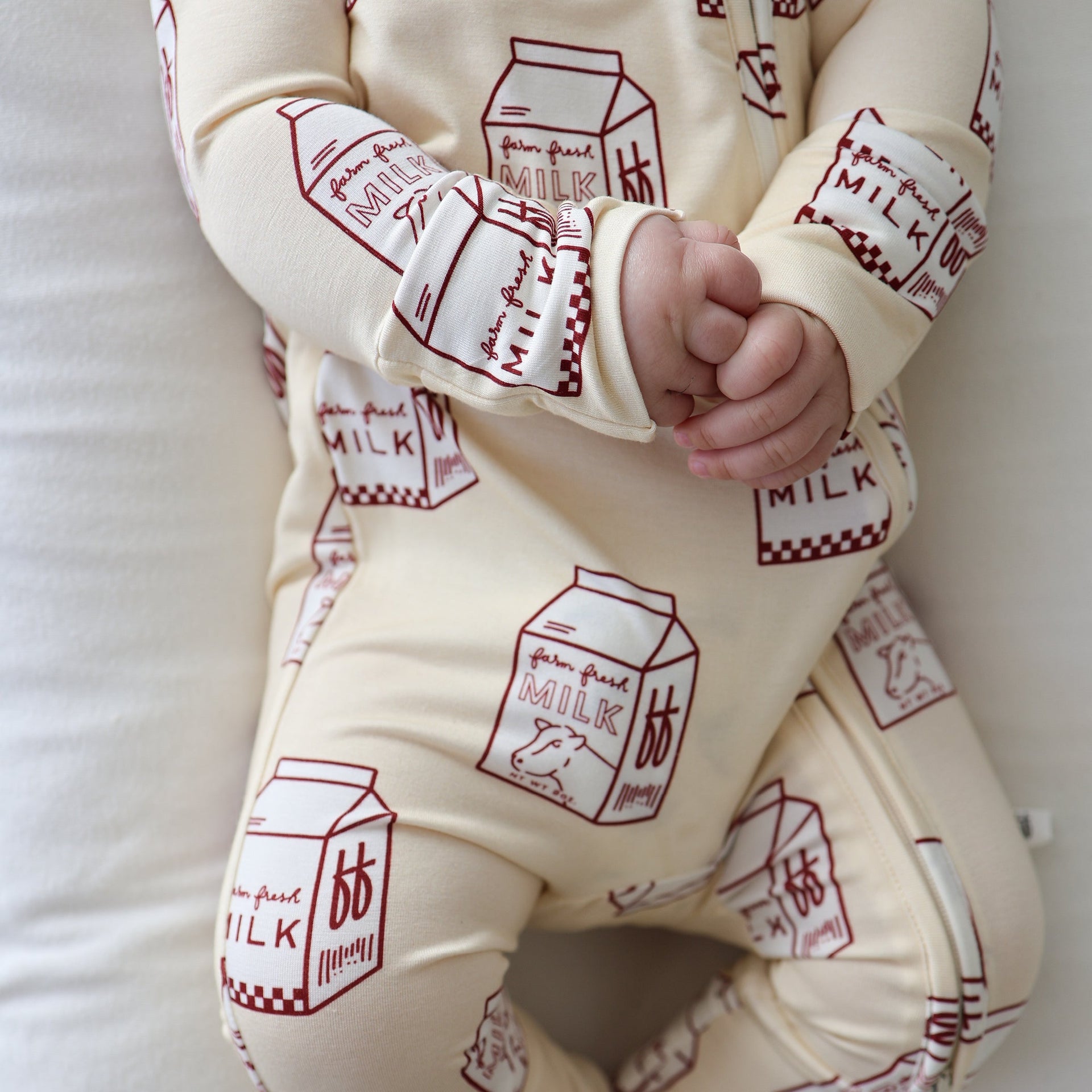 Milk Print Bamboo Baby Zip Pajamas One-Piece - Image 3