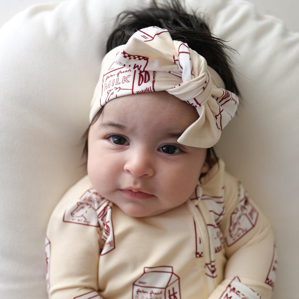 Milk Print Bamboo Baby Head Wrap Bow Accessory - Image 2