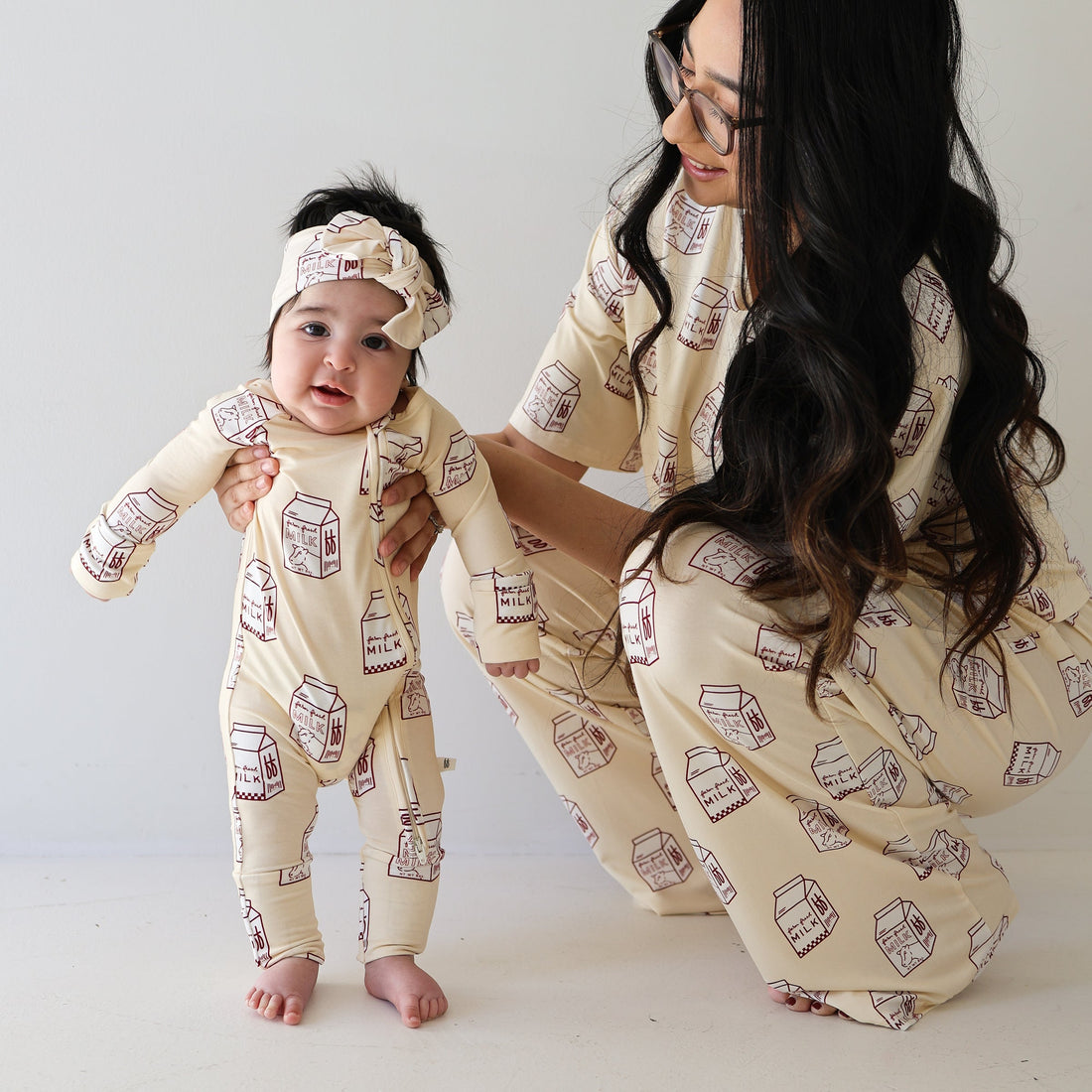 Milk Print Bamboo Baby Zip Pajamas One-Piece - Image 4
