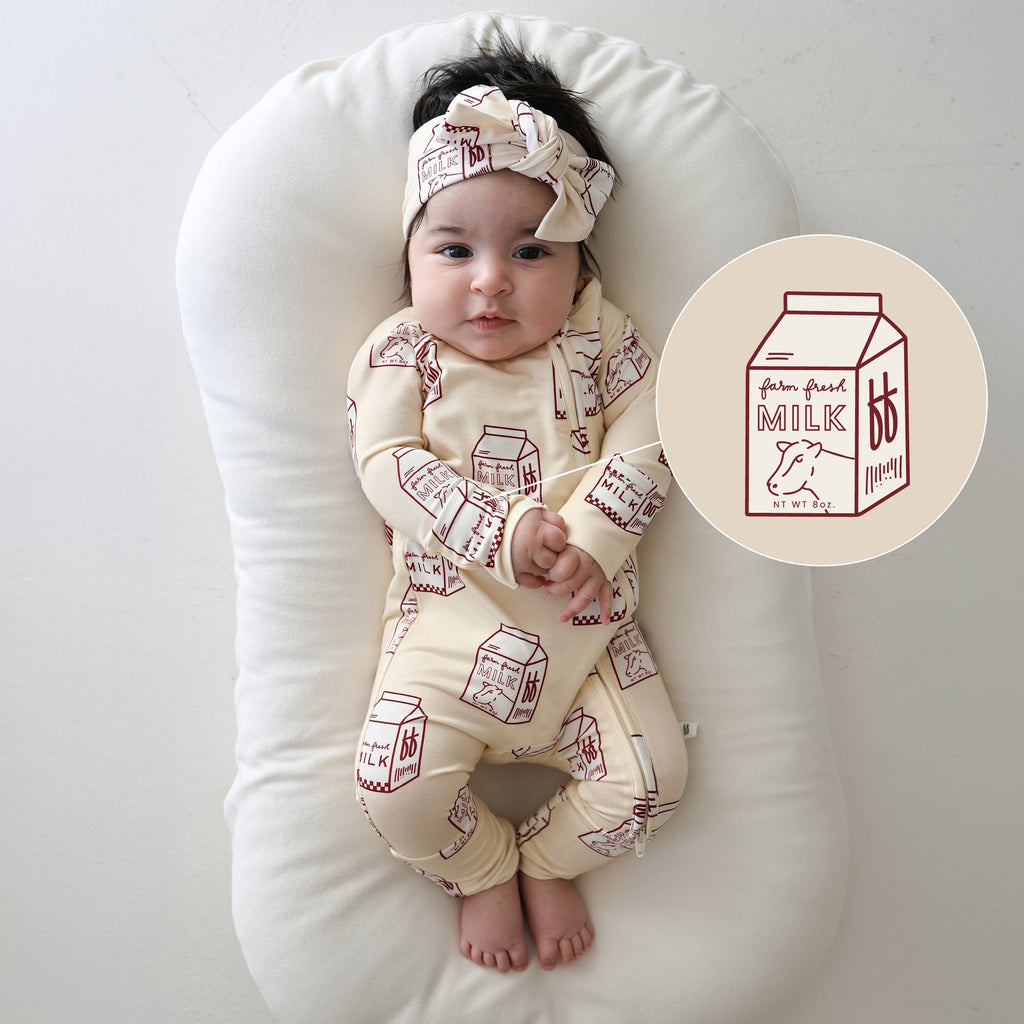 Milk Print Bamboo Baby Zip Pajamas One-Piece - Image 2