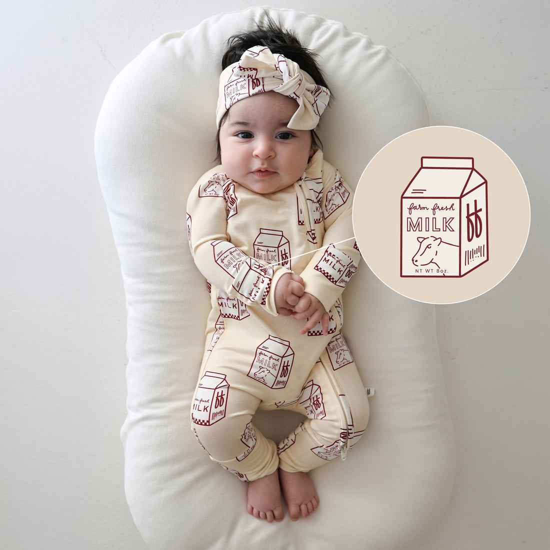 Milk Print Bamboo Baby Zip Pajamas One-Piece - Image 2