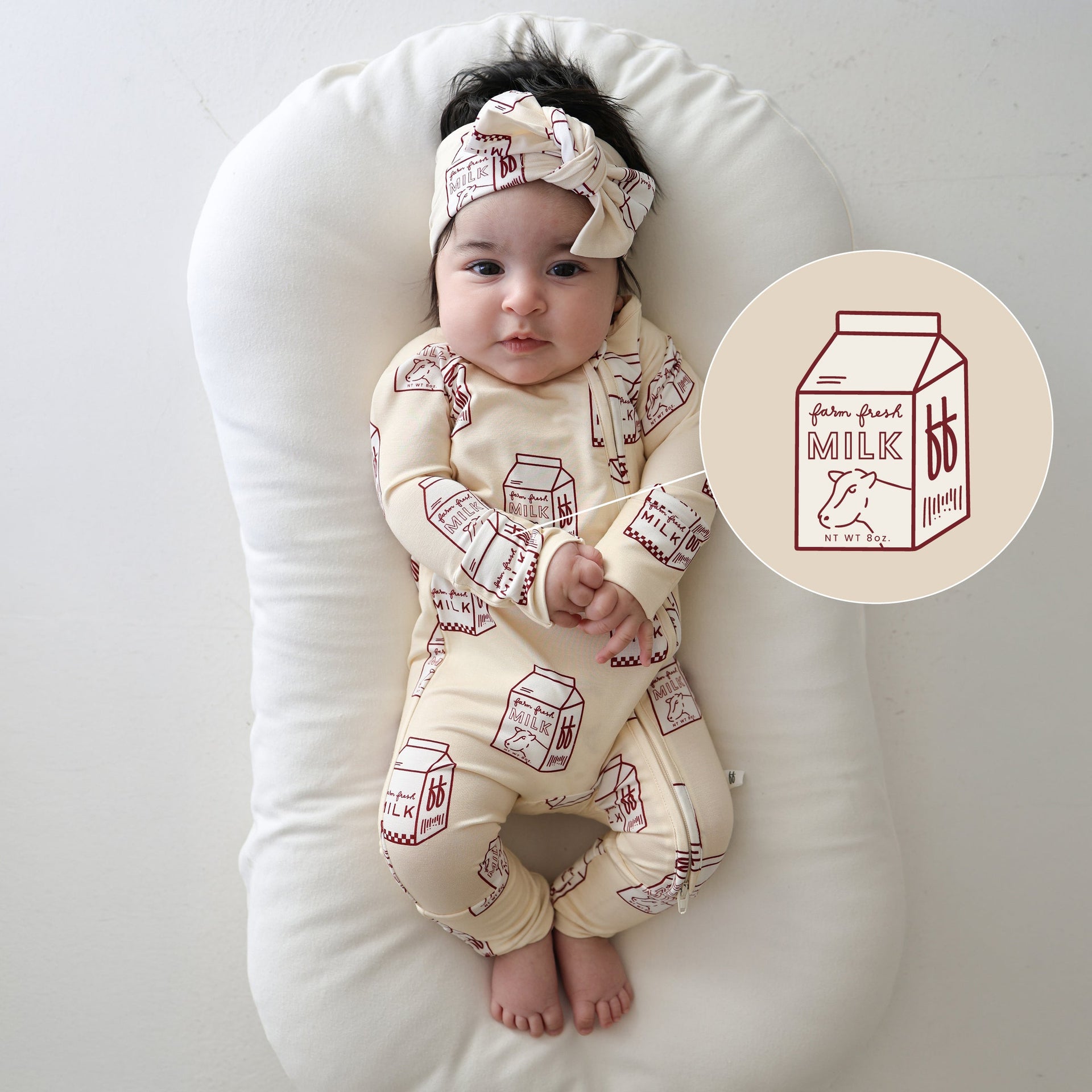 Milk Print Bamboo Baby Zip Pajamas One-Piece - Image 2