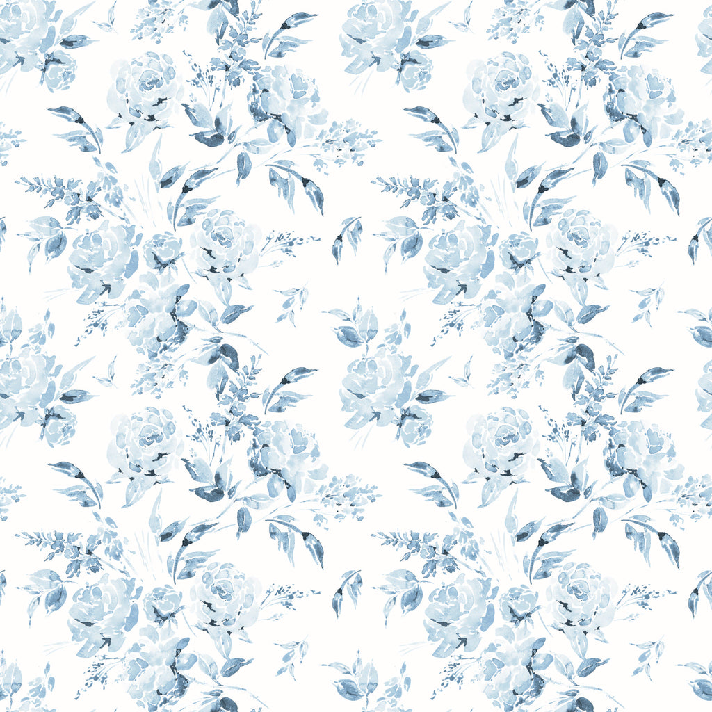 Florence Floral Removable Wallpaper in White and Blue