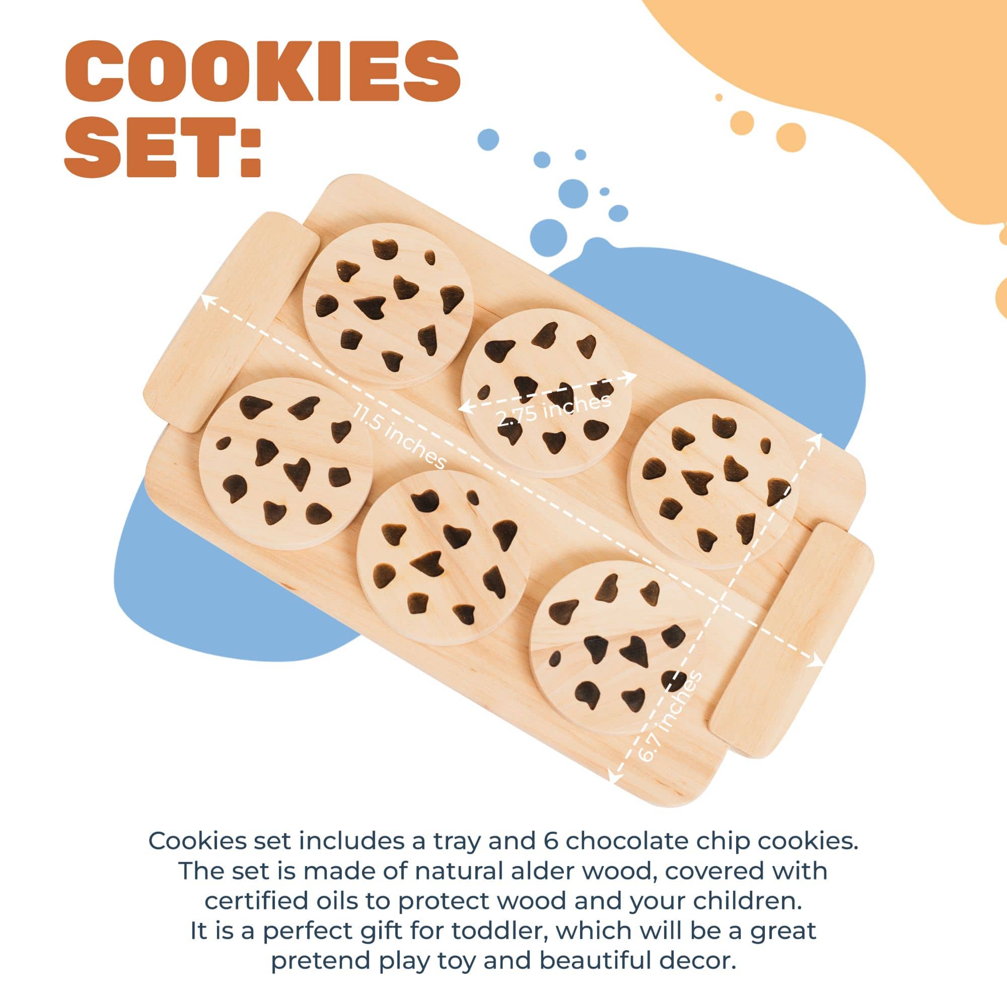 Wooden Toy Cookie Set with Tray - Montessori Pretend Play Decor
