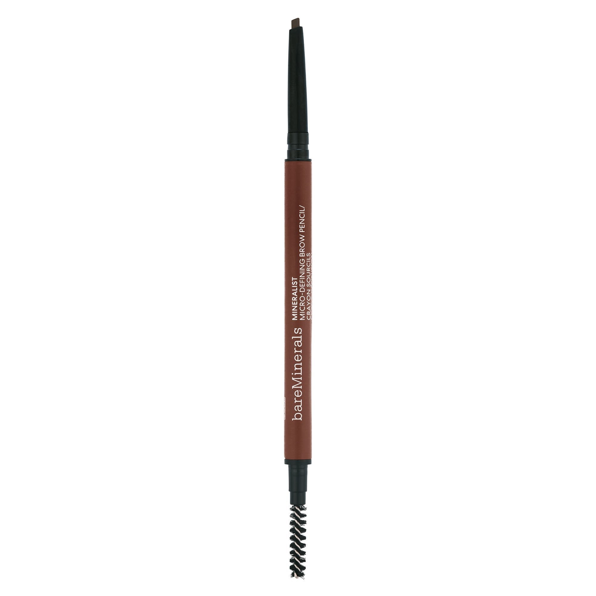 bareMinerals Mineralist Micro-Defining Eyebrow Pencil in brown shade showing the ultra-fine tip.