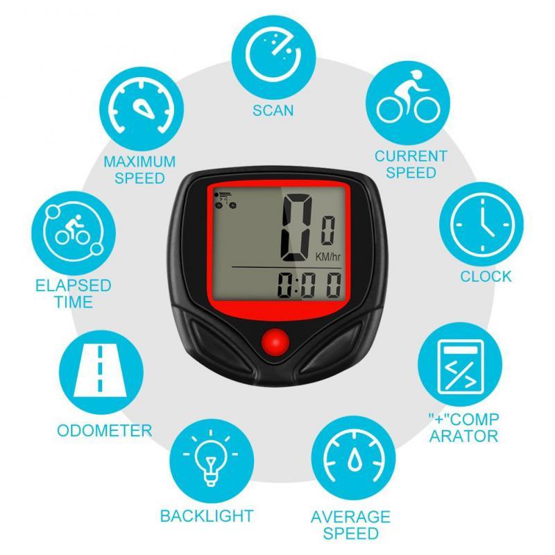 Mini Waterproof Digital Bike Speedometer & Odometer, Black/Red