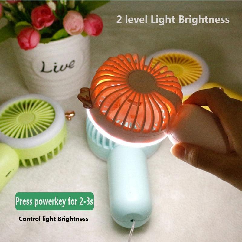 Portable Mini LED Desk Fan - Rechargeable USB Handheld Cooling Fan