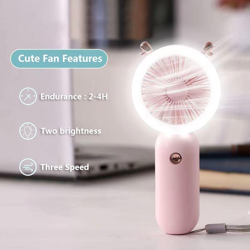 Portable Mini LED Desk Fan - Rechargeable USB Handheld Cooling Fan