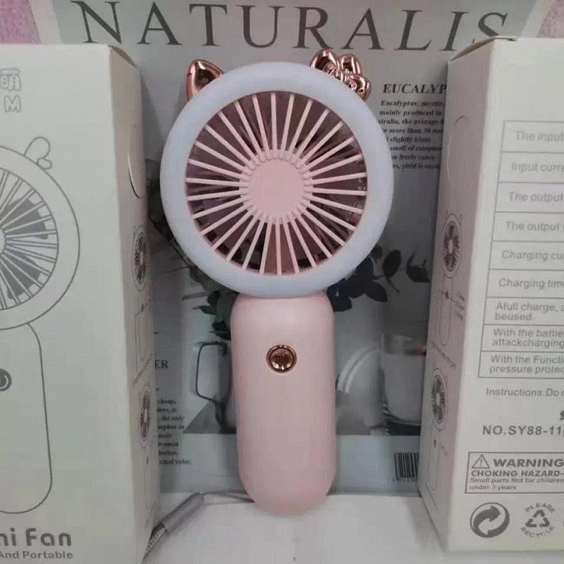Portable Mini LED Desk Fan - Rechargeable USB Handheld Cooling Fan