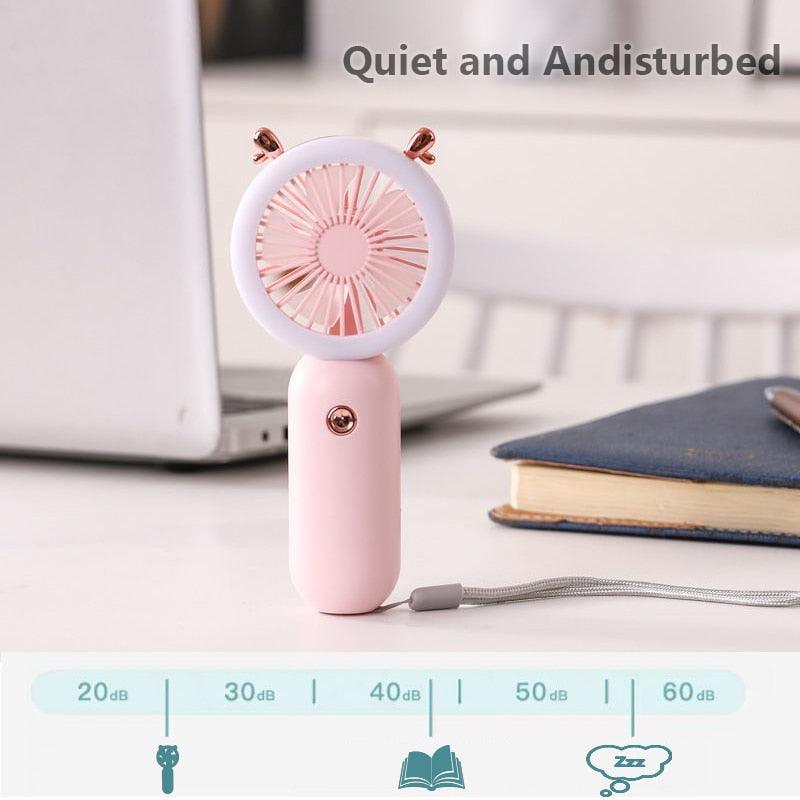 Portable Mini LED Desk Fan - Rechargeable USB Handheld Cooling Fan