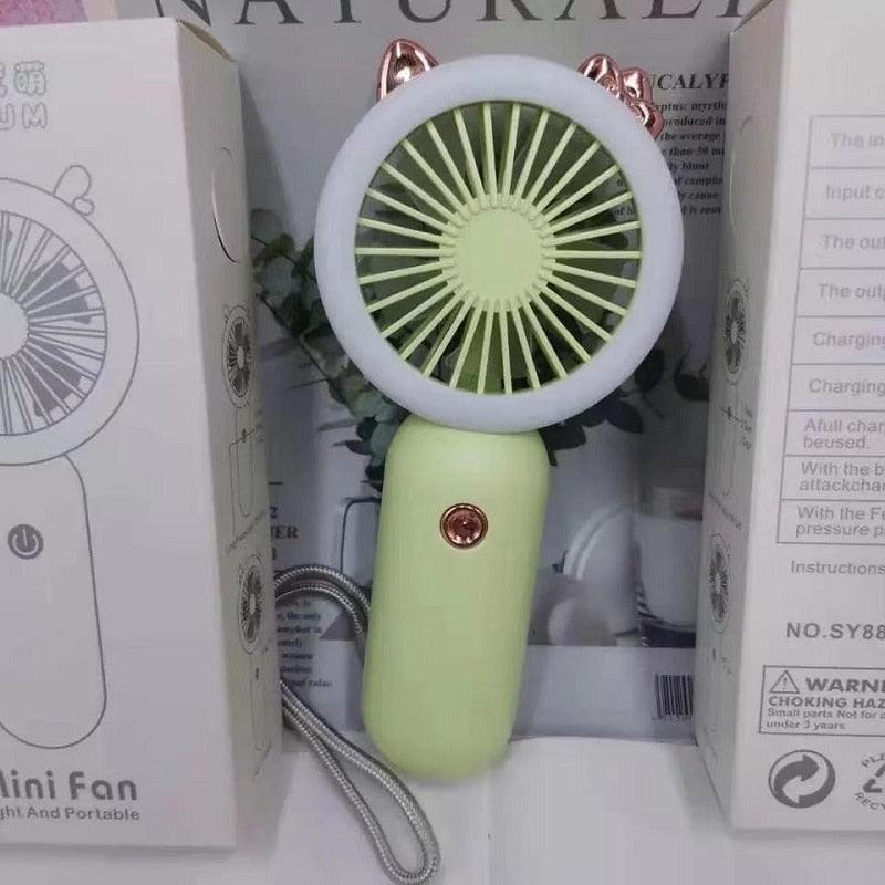 Portable Mini LED Desk Fan - Rechargeable USB Handheld Cooling Fan