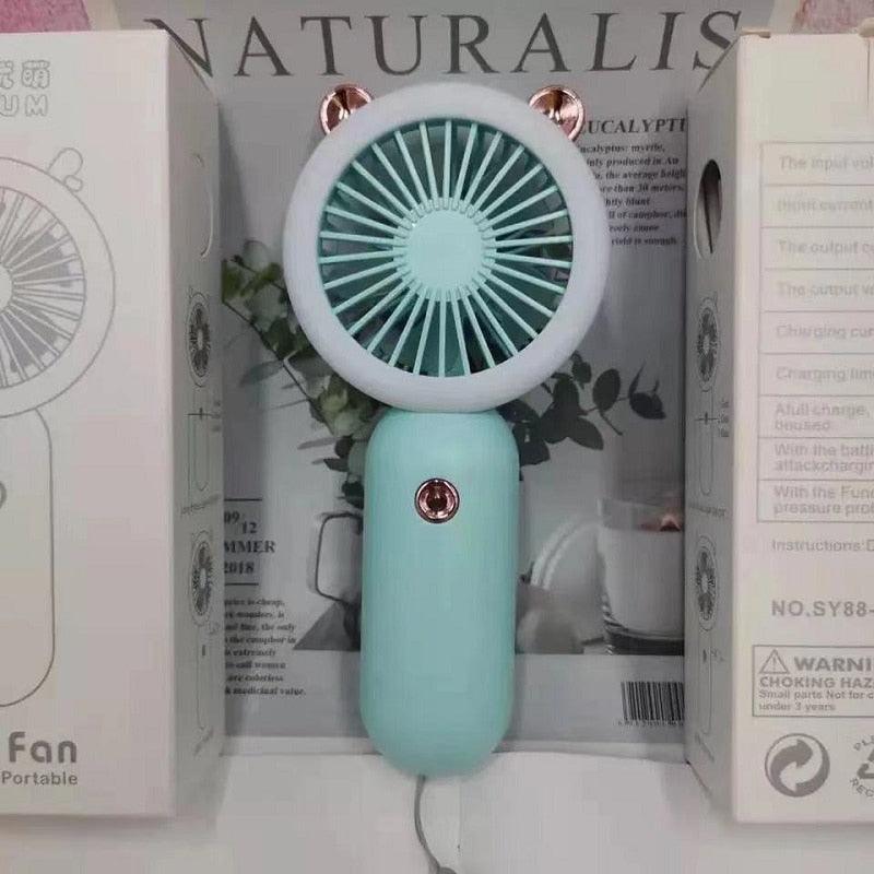 Portable Mini LED Desk Fan - Rechargeable USB Handheld Cooling Fan