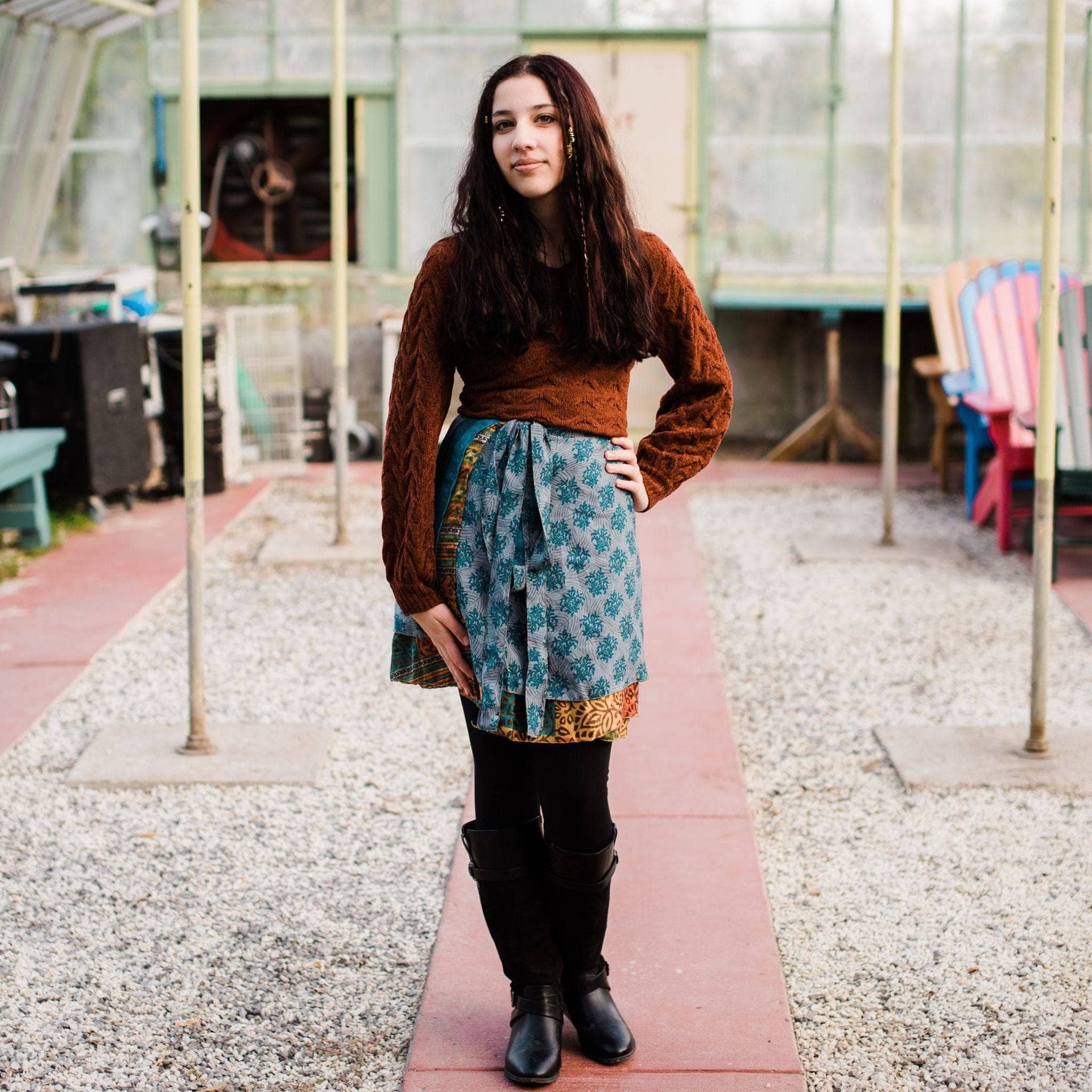 Mini Sari Wrap Skirt - Reclaimed Fabric Adjustable Knee-Length