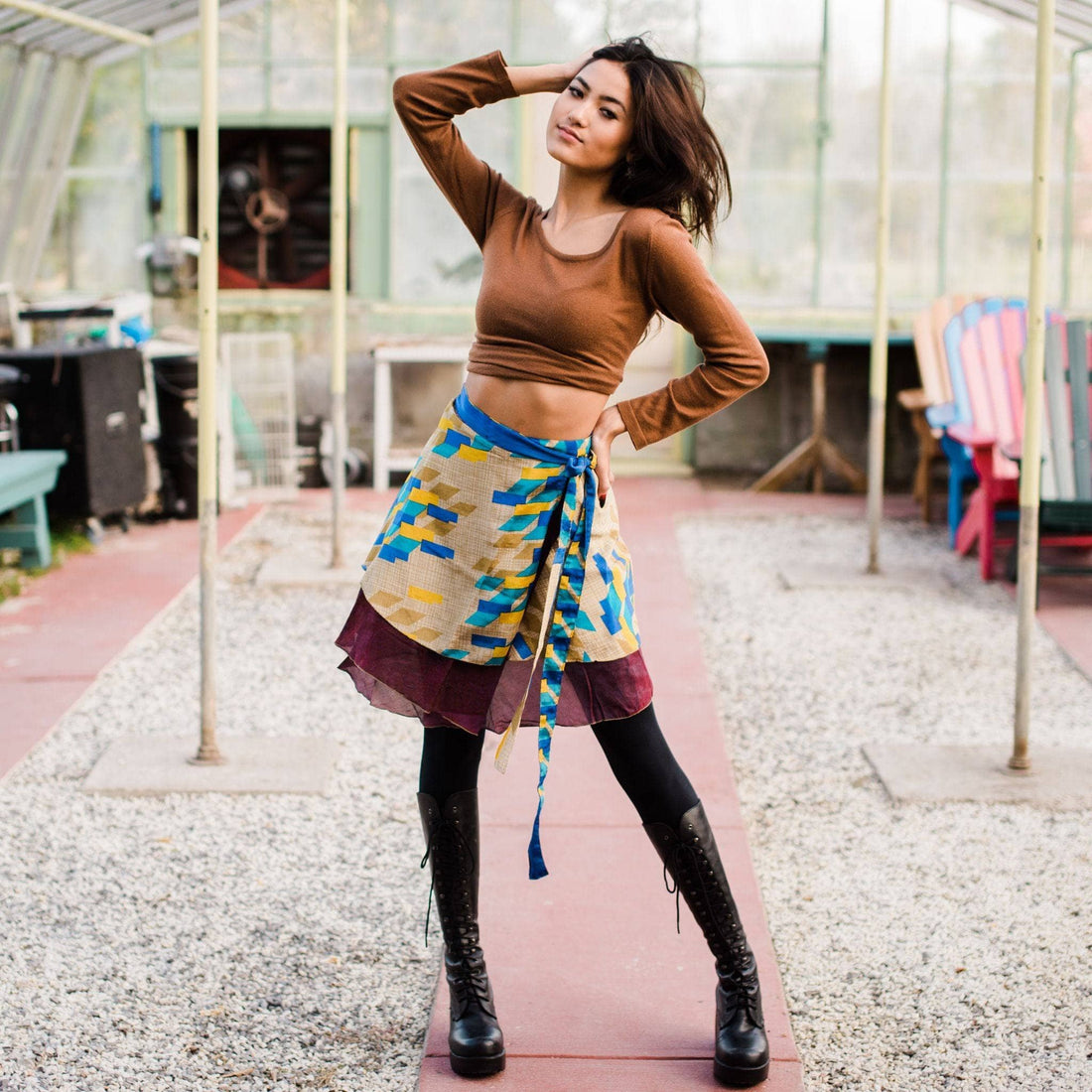 Mini Sari Wrap Skirt - Reclaimed Fabric Adjustable Knee-Length