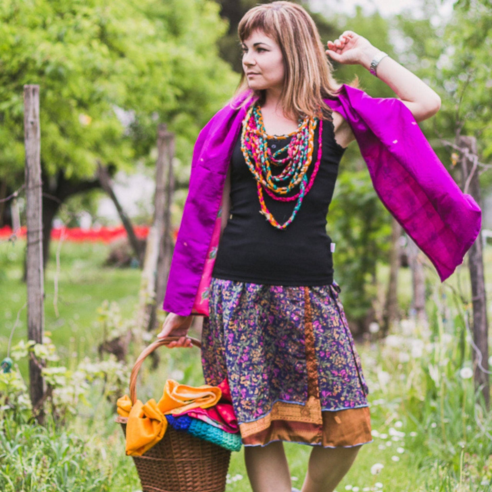 Mini Sari Wrap Skirt - Reclaimed Fabric Adjustable Knee-Length