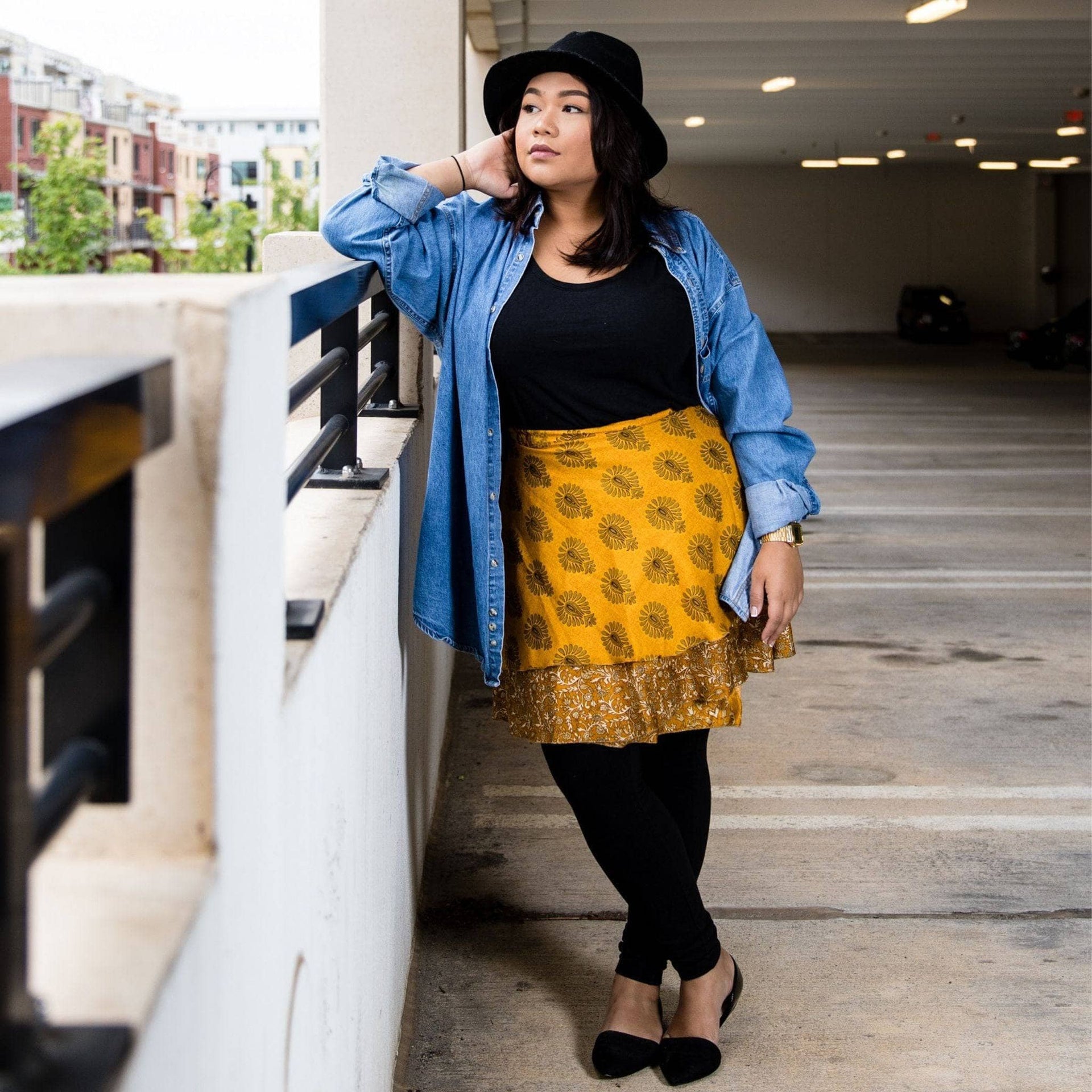 Mini Sari Wrap Skirt - Reclaimed Fabric Adjustable Knee-Length