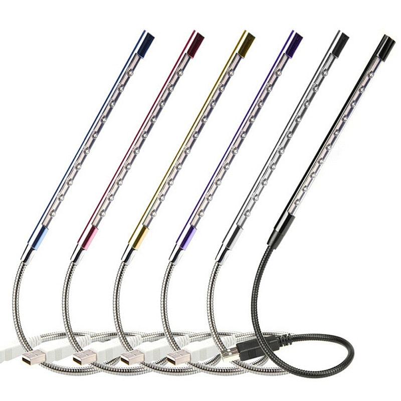 Flexible USB desk lamp with 10 LED lights for reading and computer work.