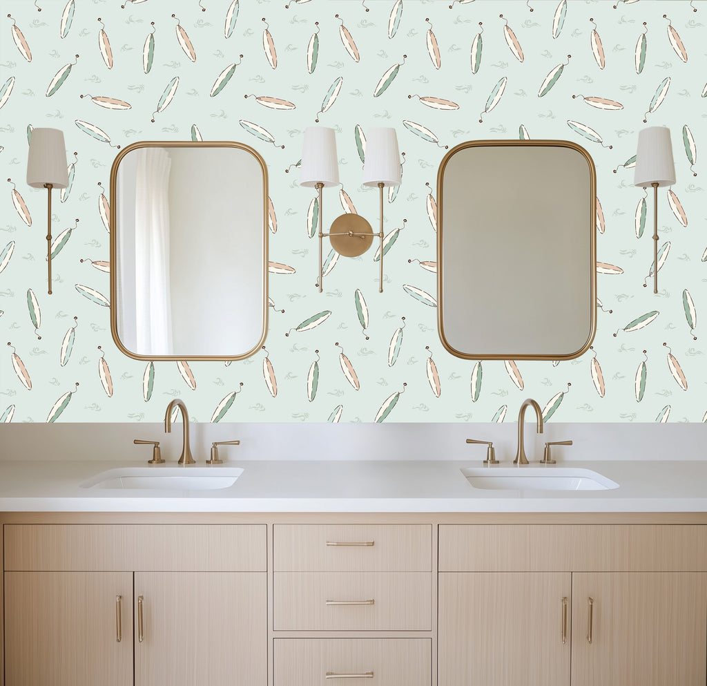 Brody Wallpaper: Mint Green, Tan & Cream Coastal Nautical