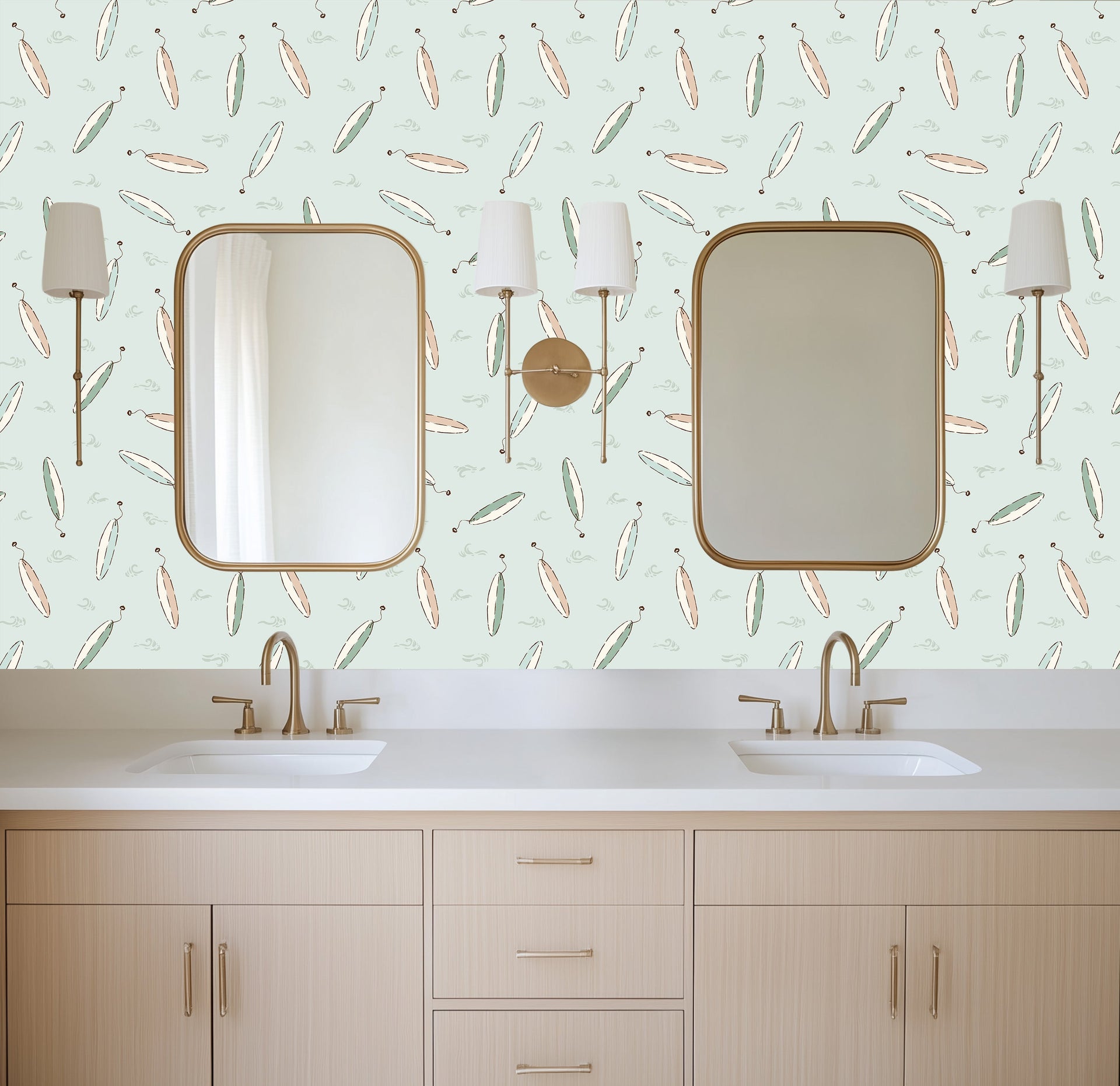 Brody Wallpaper: Mint Green, Tan & Cream Coastal Nautical