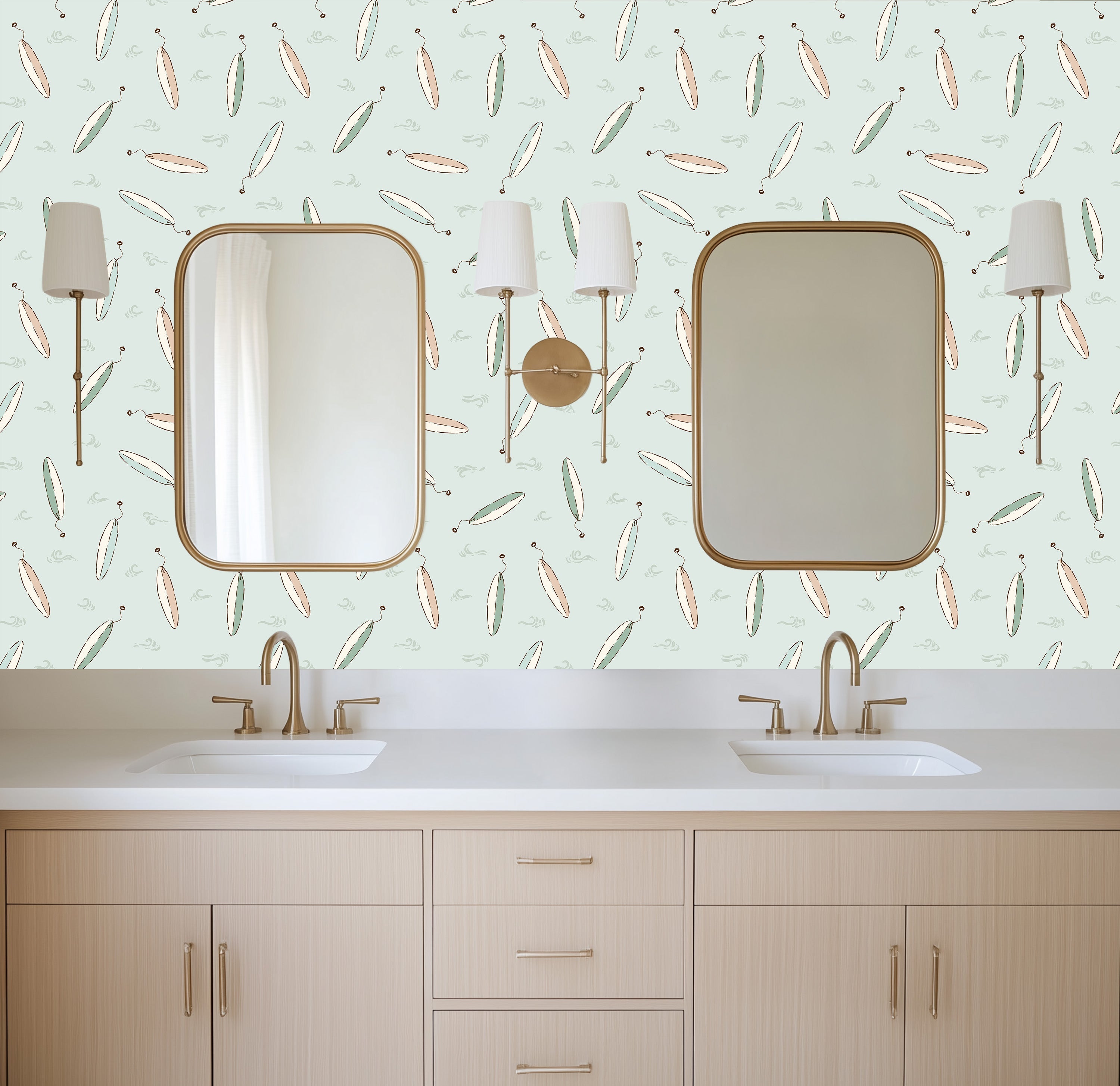 Brody Wallpaper: Mint Green, Tan & Cream Coastal Nautical