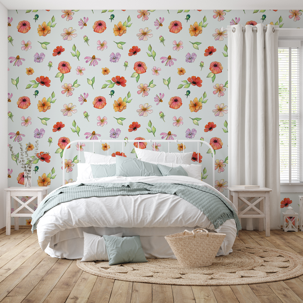 Amy Bohemian Floral Removable Wallpaper - Pink Orange and Yellow
