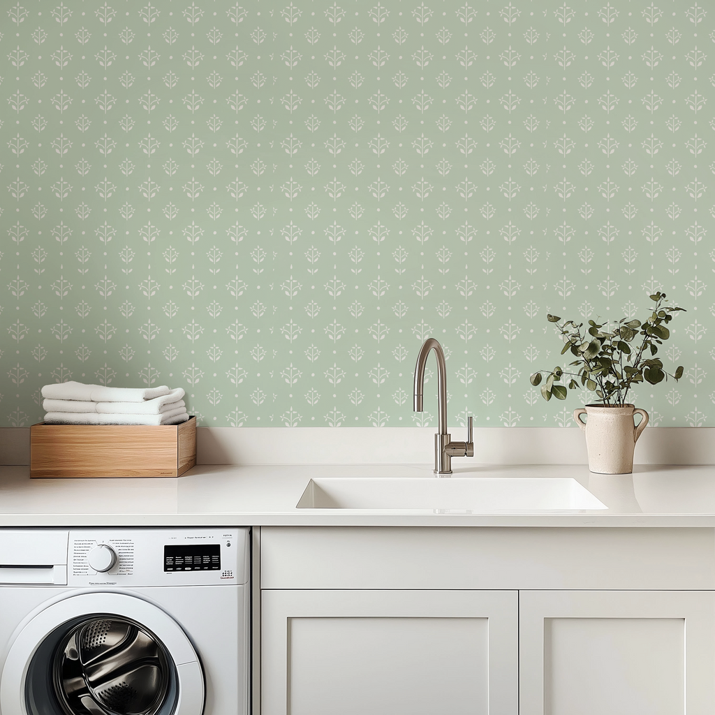 Esme Coastal Floral Removable Wallpaper - Blue White and Lavender