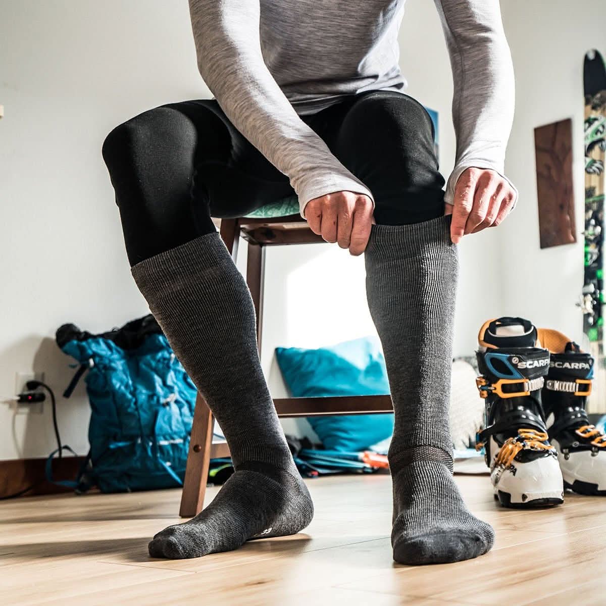 Lightweight Merino Wool Over-the-Calf Ski and Snowboard Socks