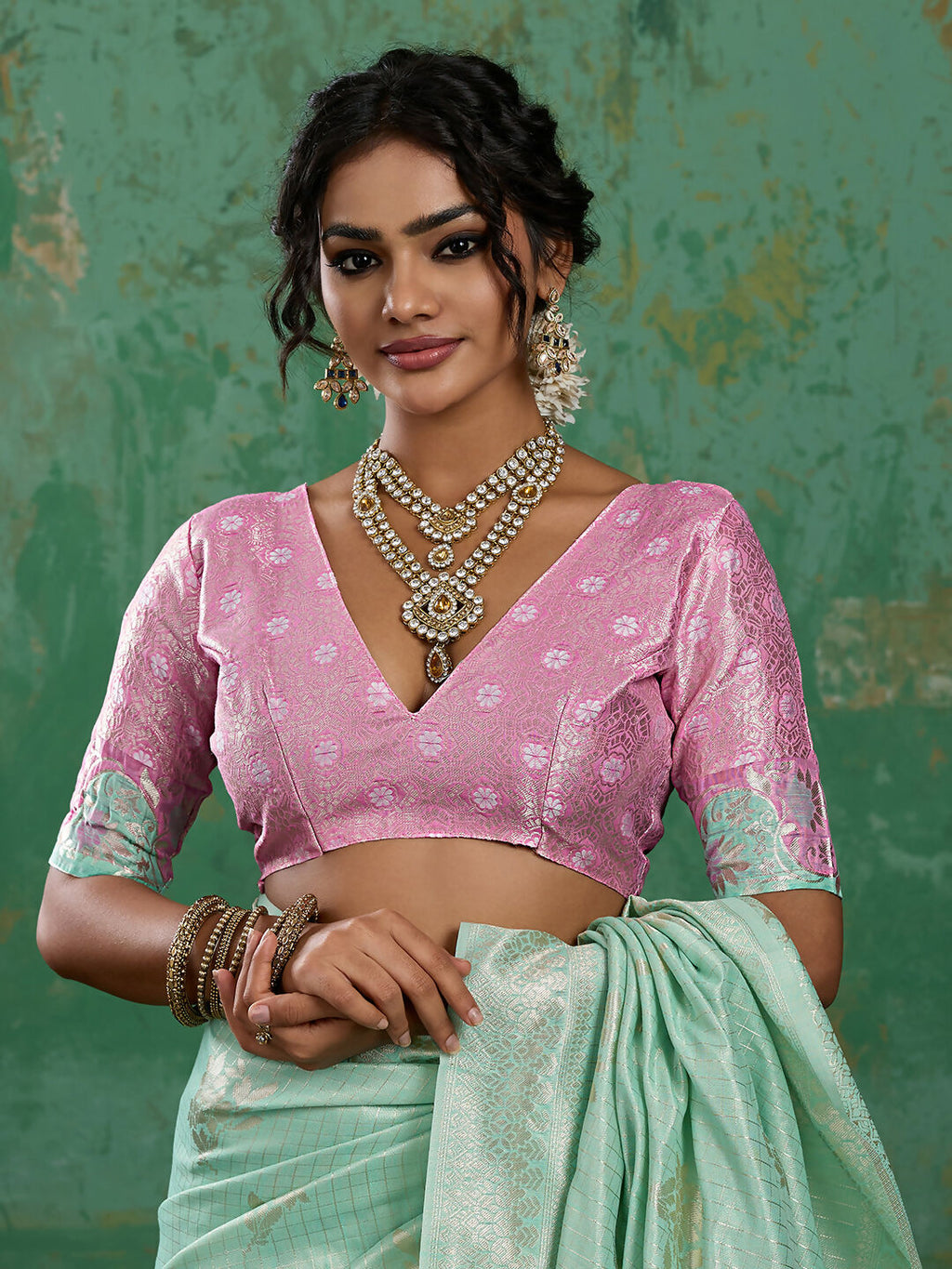 Rama Green Linen Cotton Saree with Matching Blouse