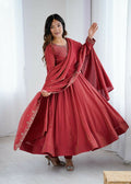 Maroon Chanderi kurta set with sequence embroidery work for women