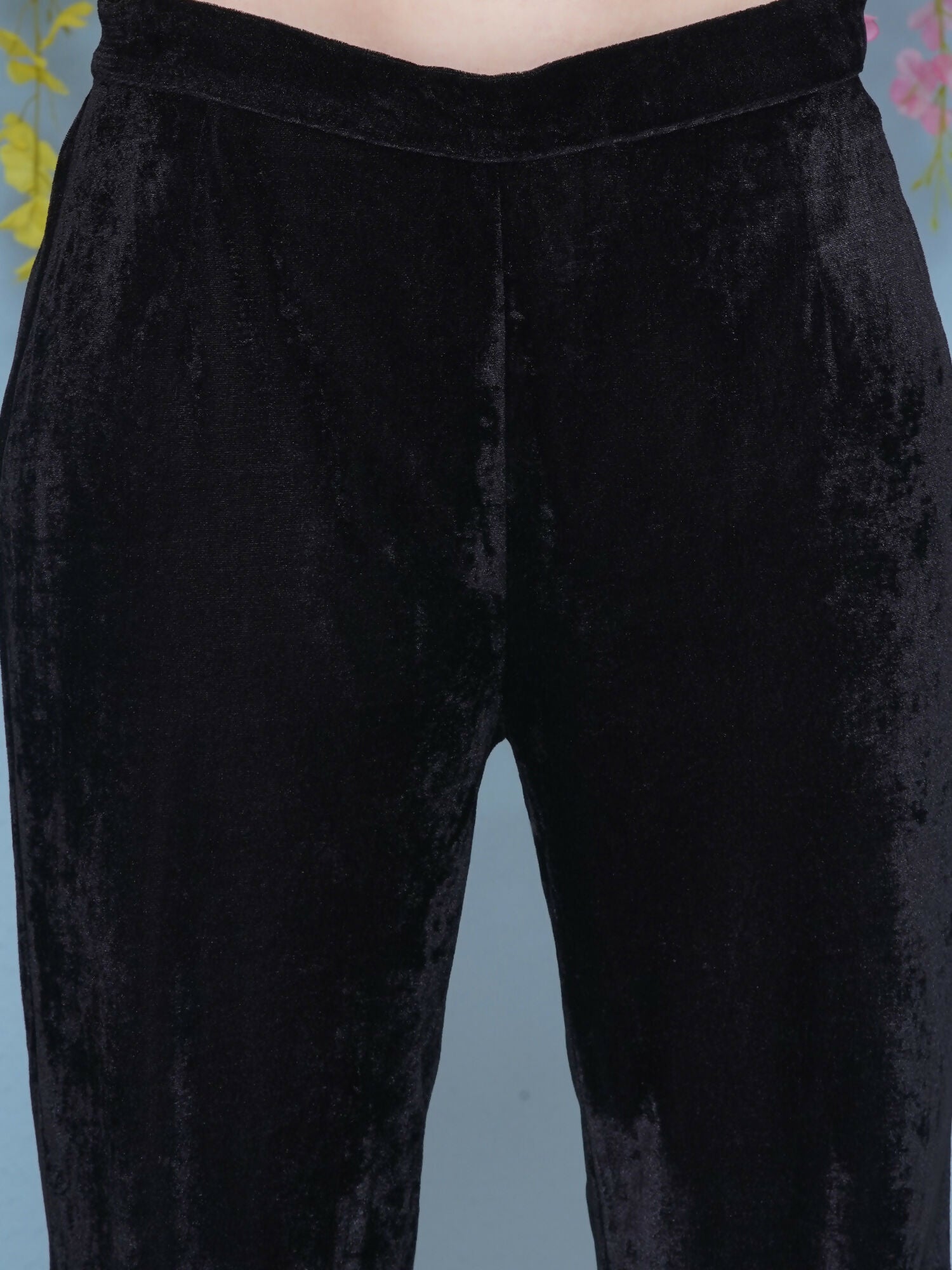 Black Hand Embellished Velvet Kaftan Set with Inner and Pant