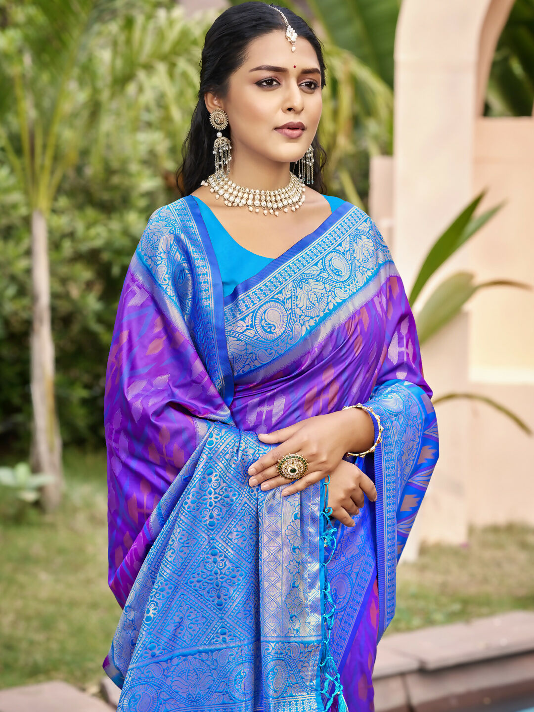 Purple Pochampally Silk Saree with Matching Blouse Piece