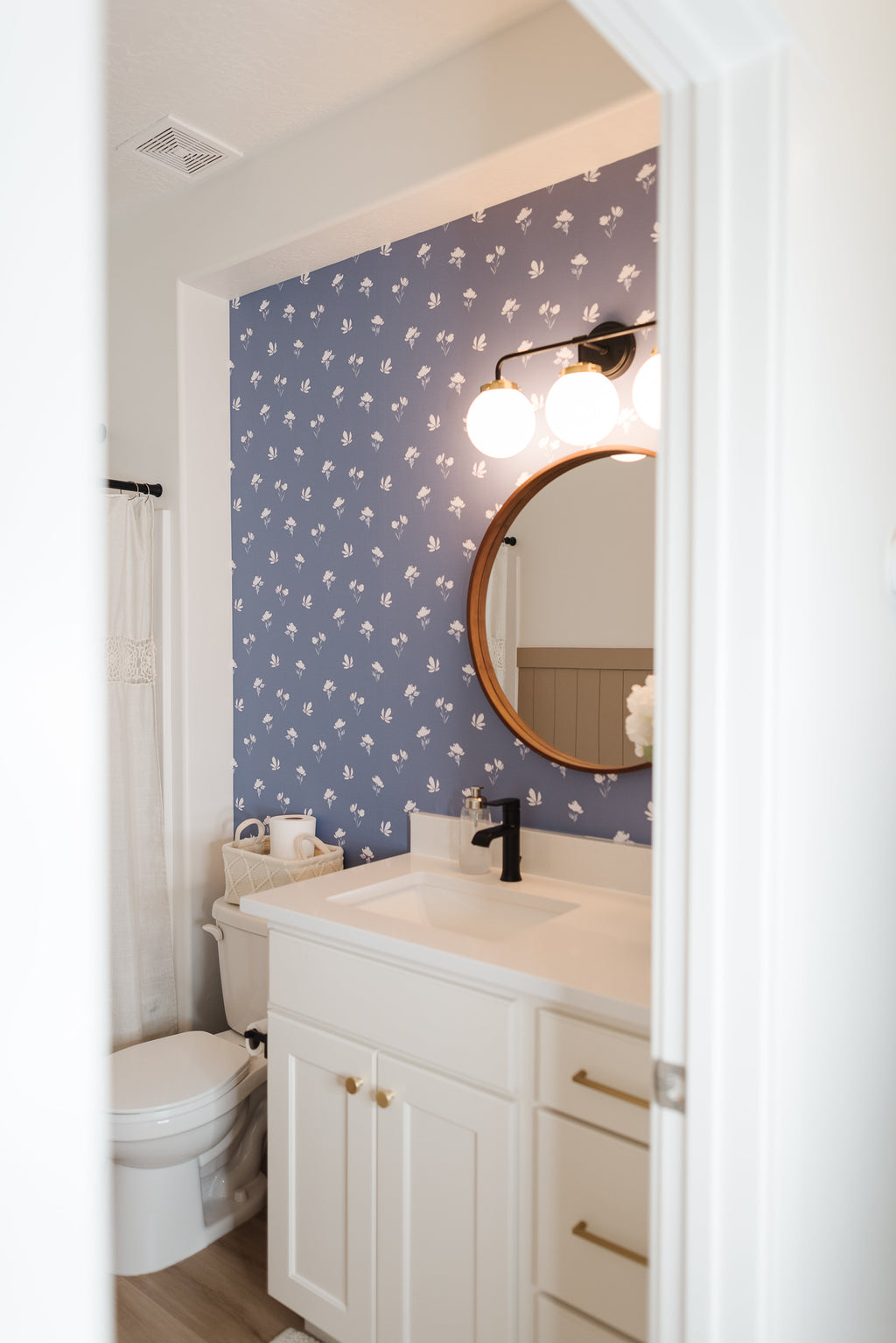 Imogen Floral Removable Wallpaper in Blue, Pink, and White