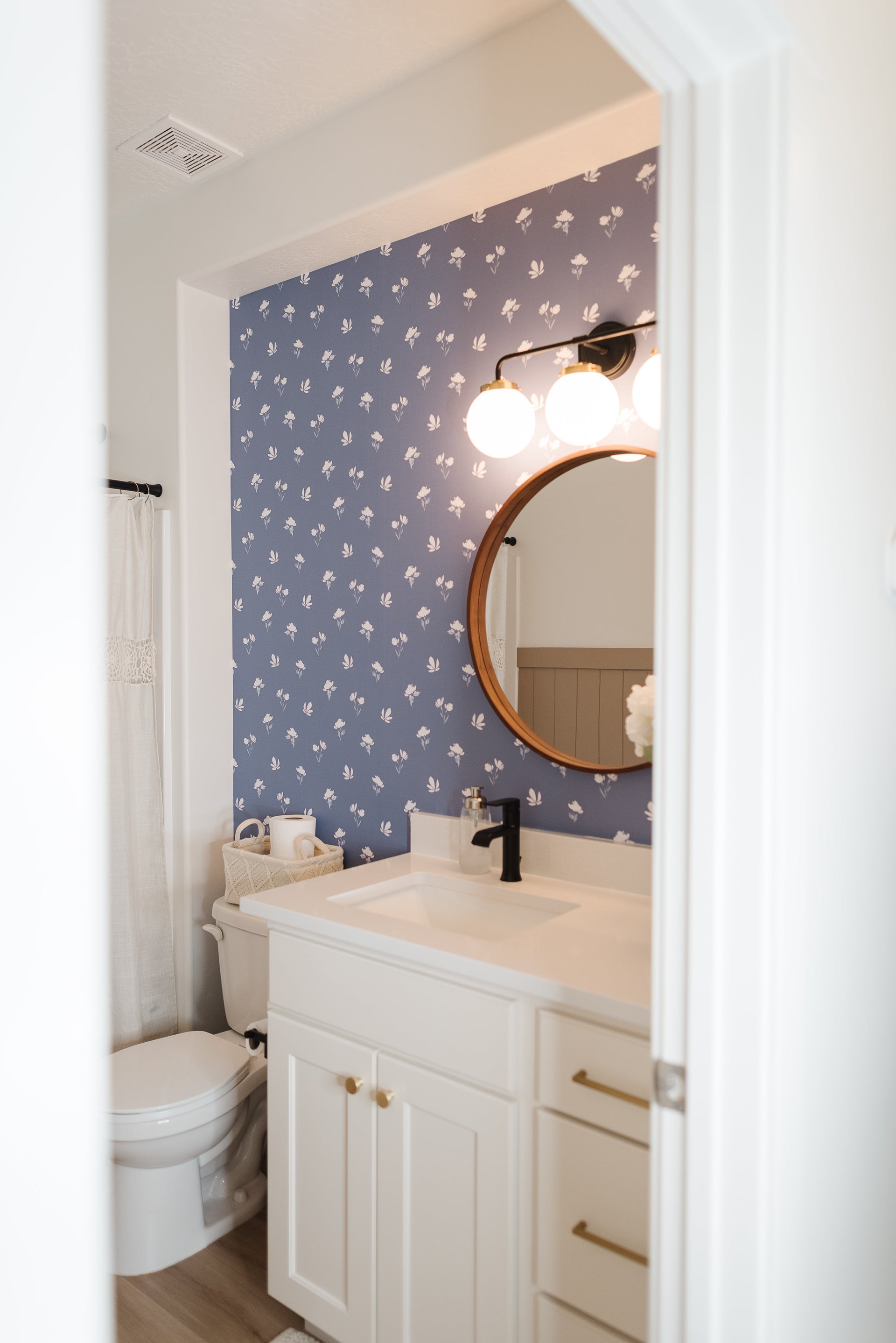 Imogen Floral Removable Wallpaper in Blue, Pink, and White