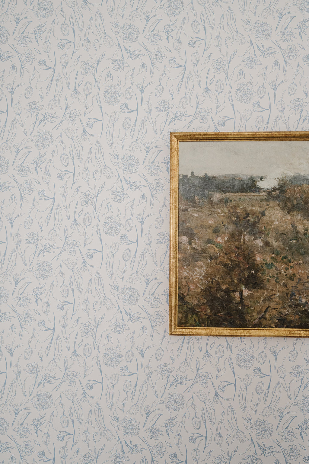 Eve Floral Wallpaper in White and Blue Traditional Romantic