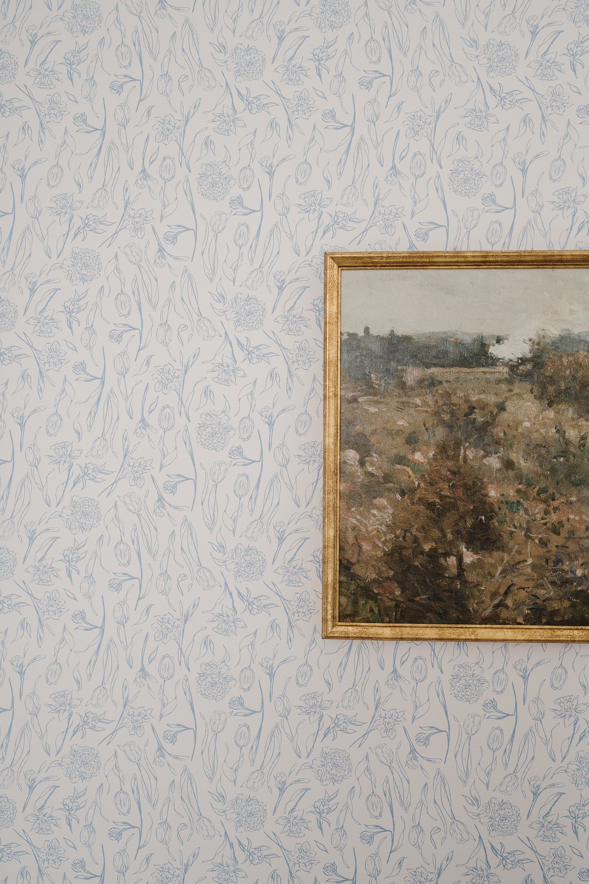 Eve Floral Wallpaper in White and Blue Traditional Romantic