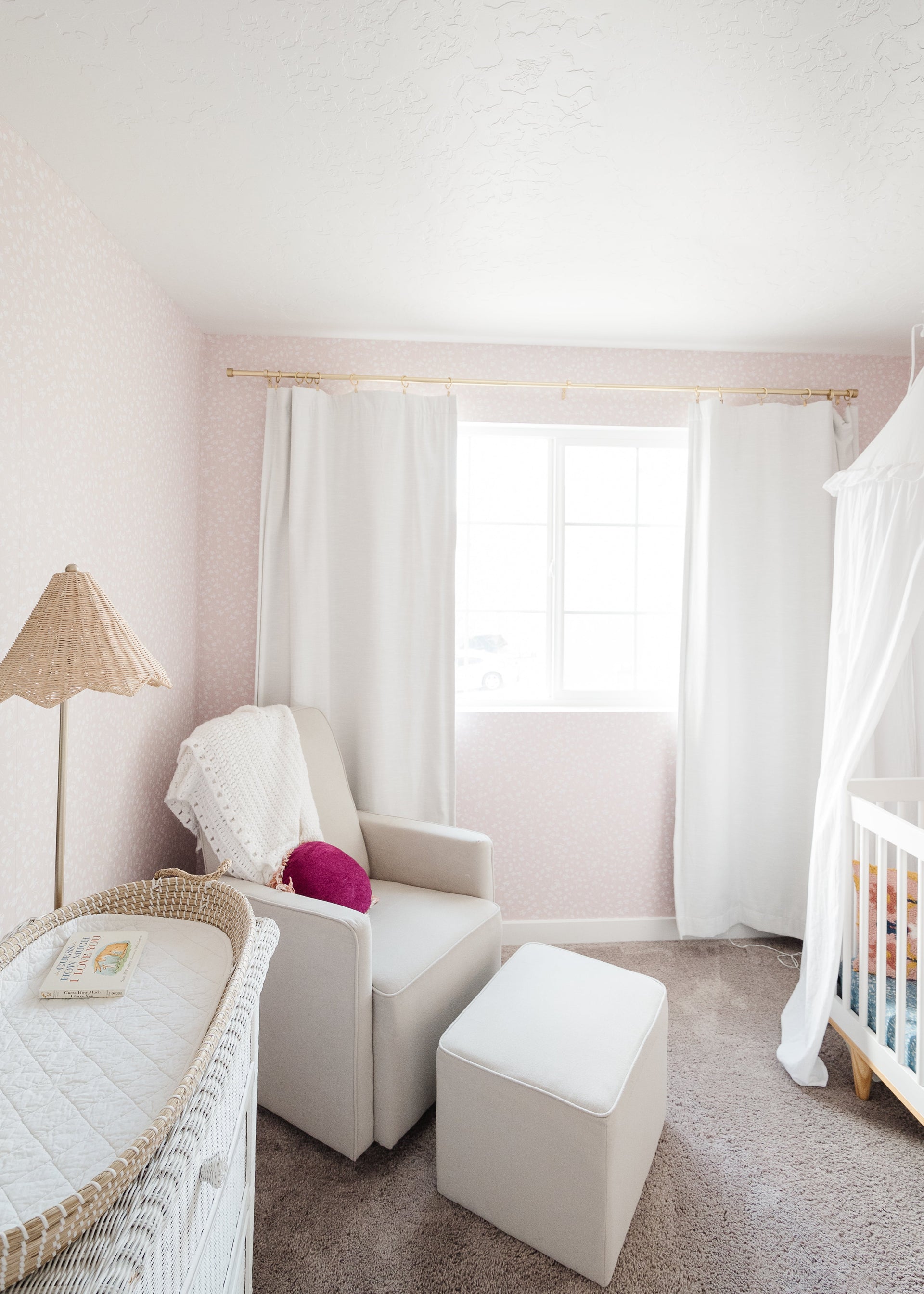 Elsie Floral Wallpaper in Pink, Blue, and White