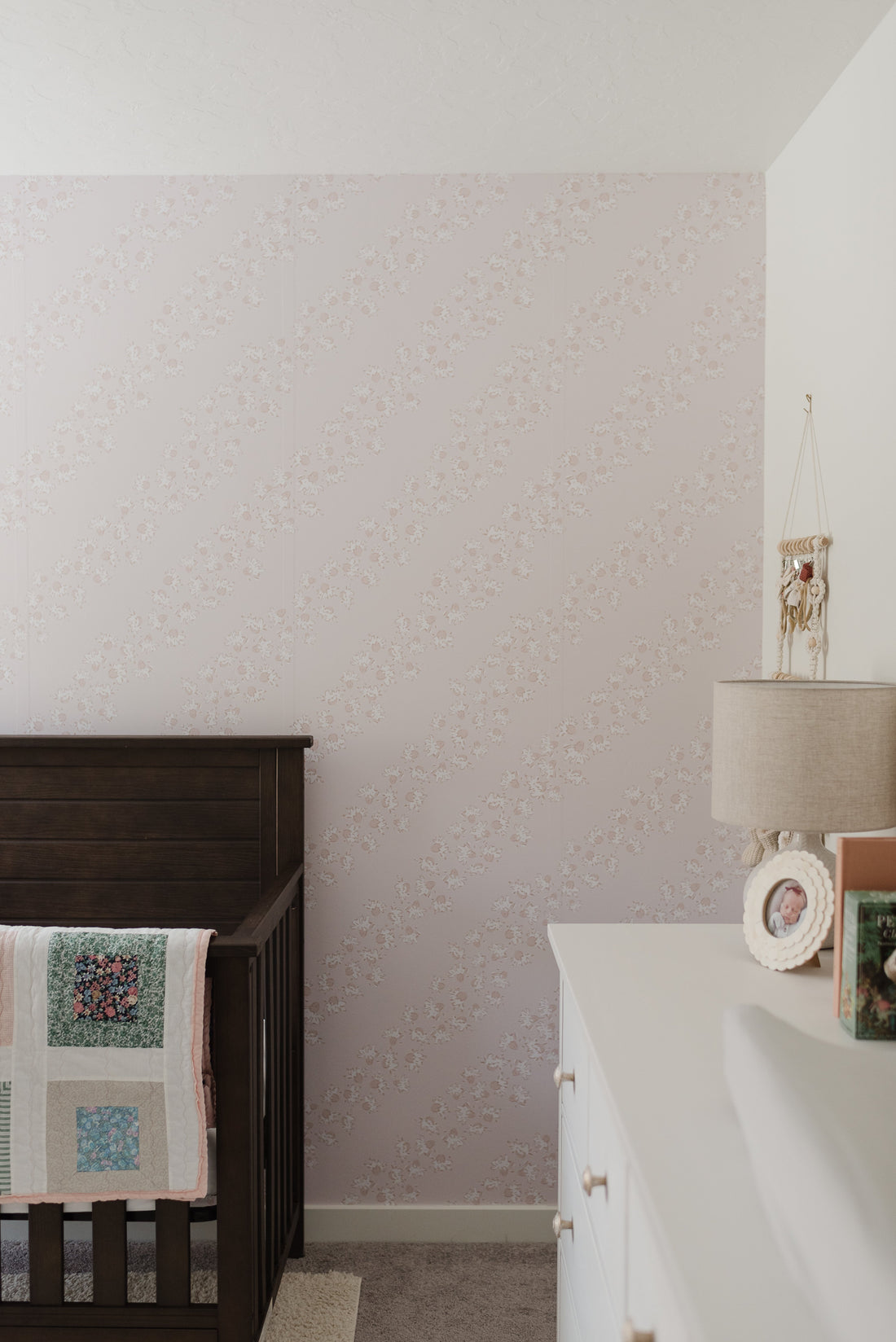 Winnie Floral Wallpaper in Blush-Pink and White