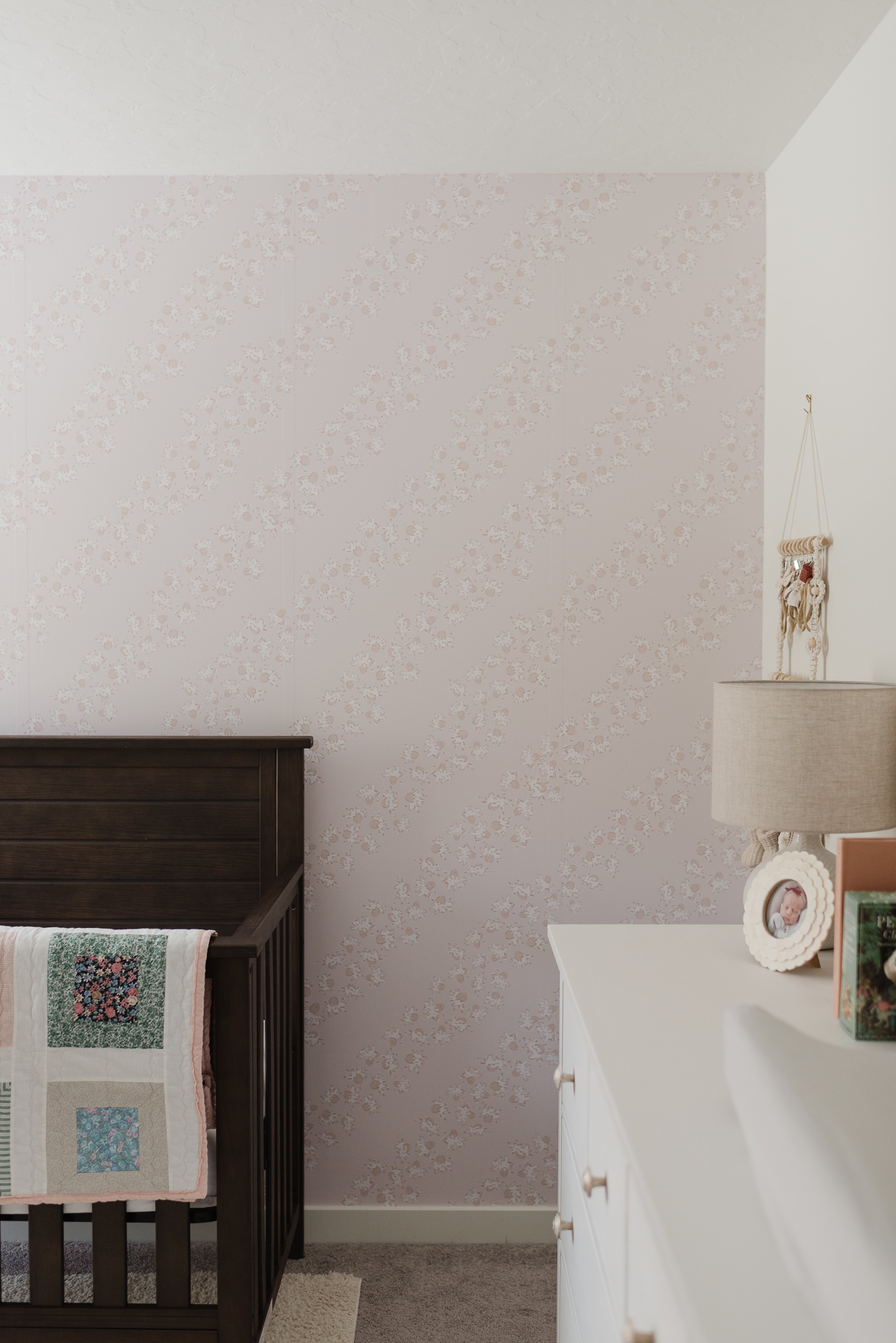Winnie Floral Wallpaper in Blush-Pink and White
