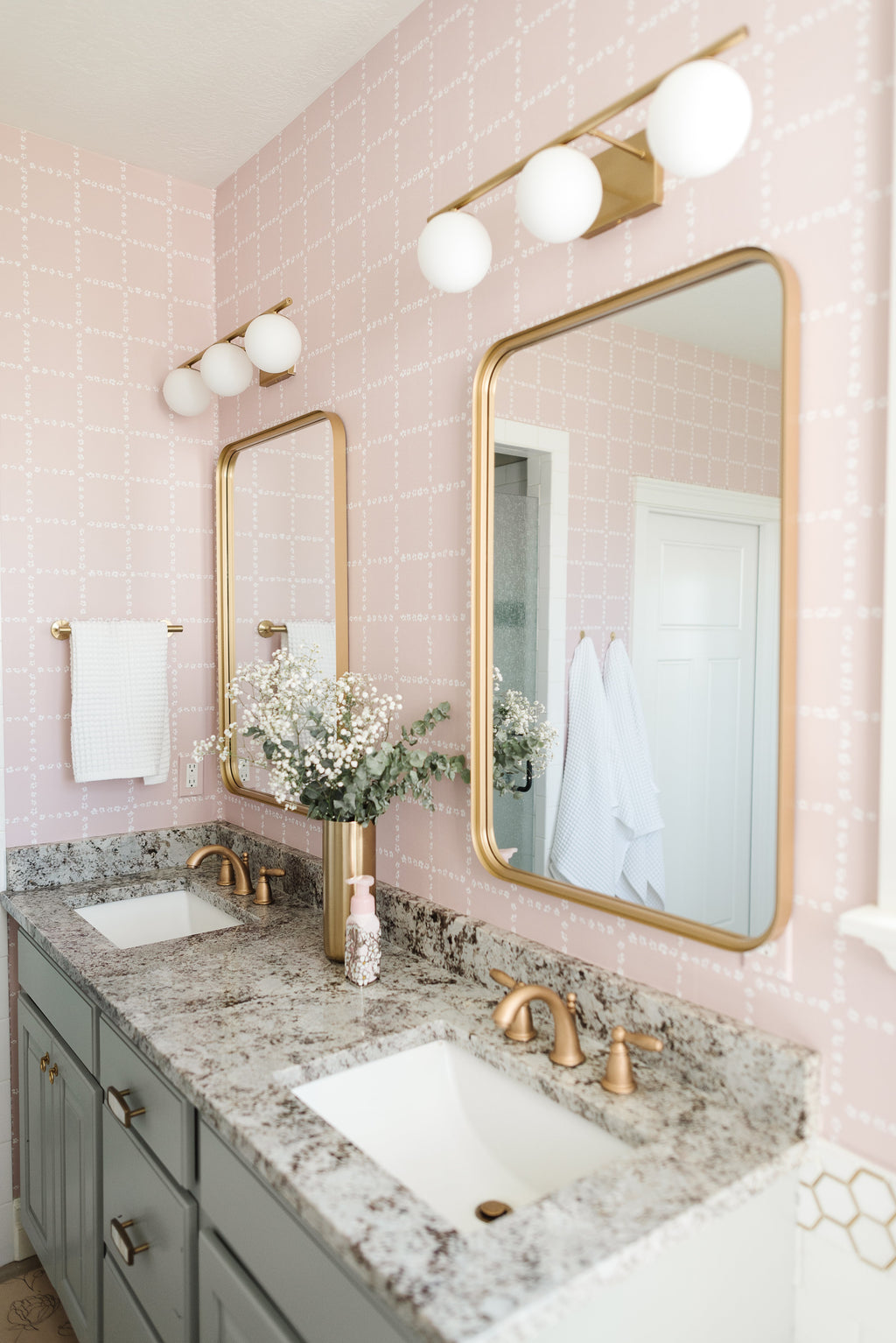 Shae Geometric Removable Wallpaper in Soft Blush Pink and White